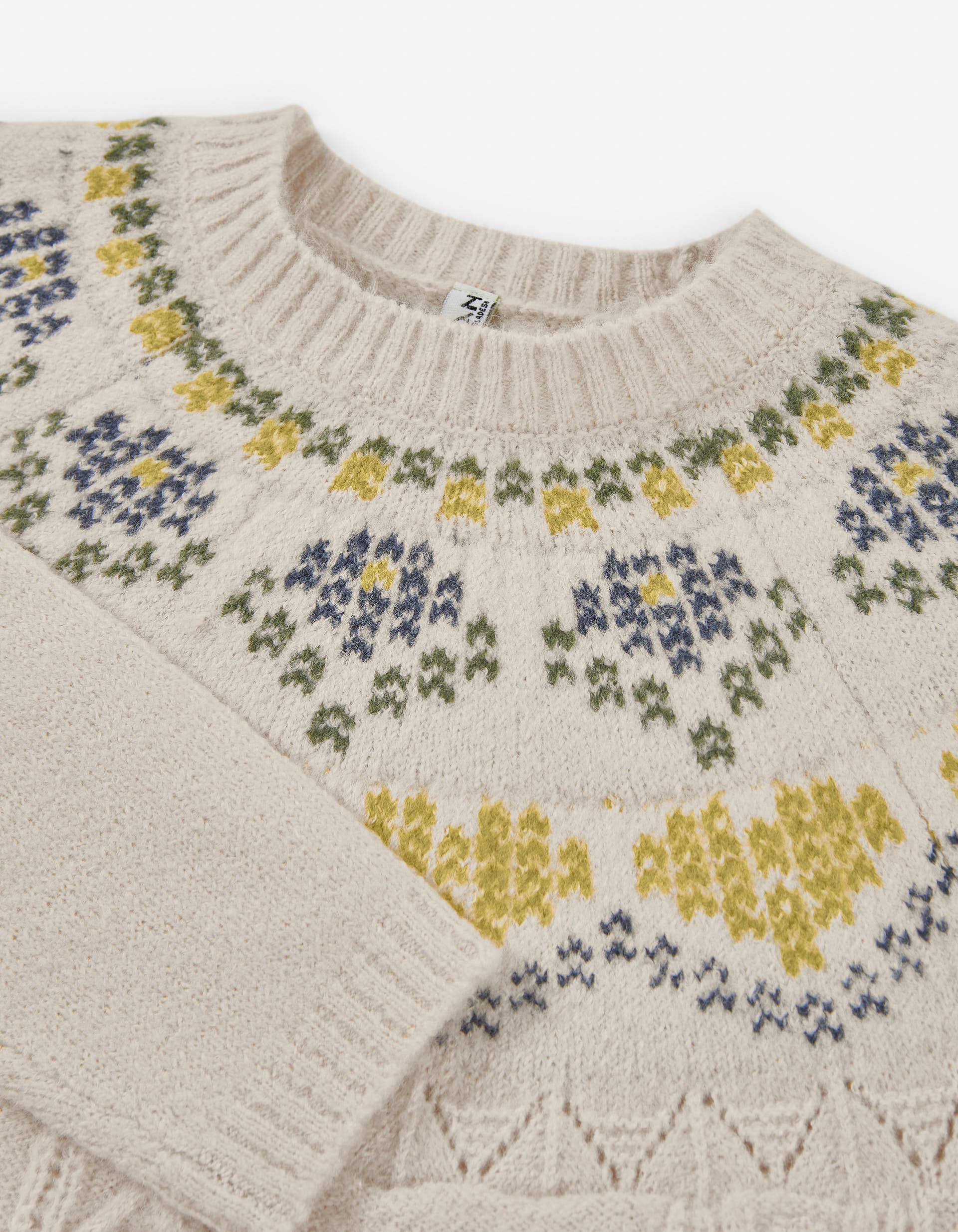 Knitted dress with jacquard and cable details for girls, beige - Image 3