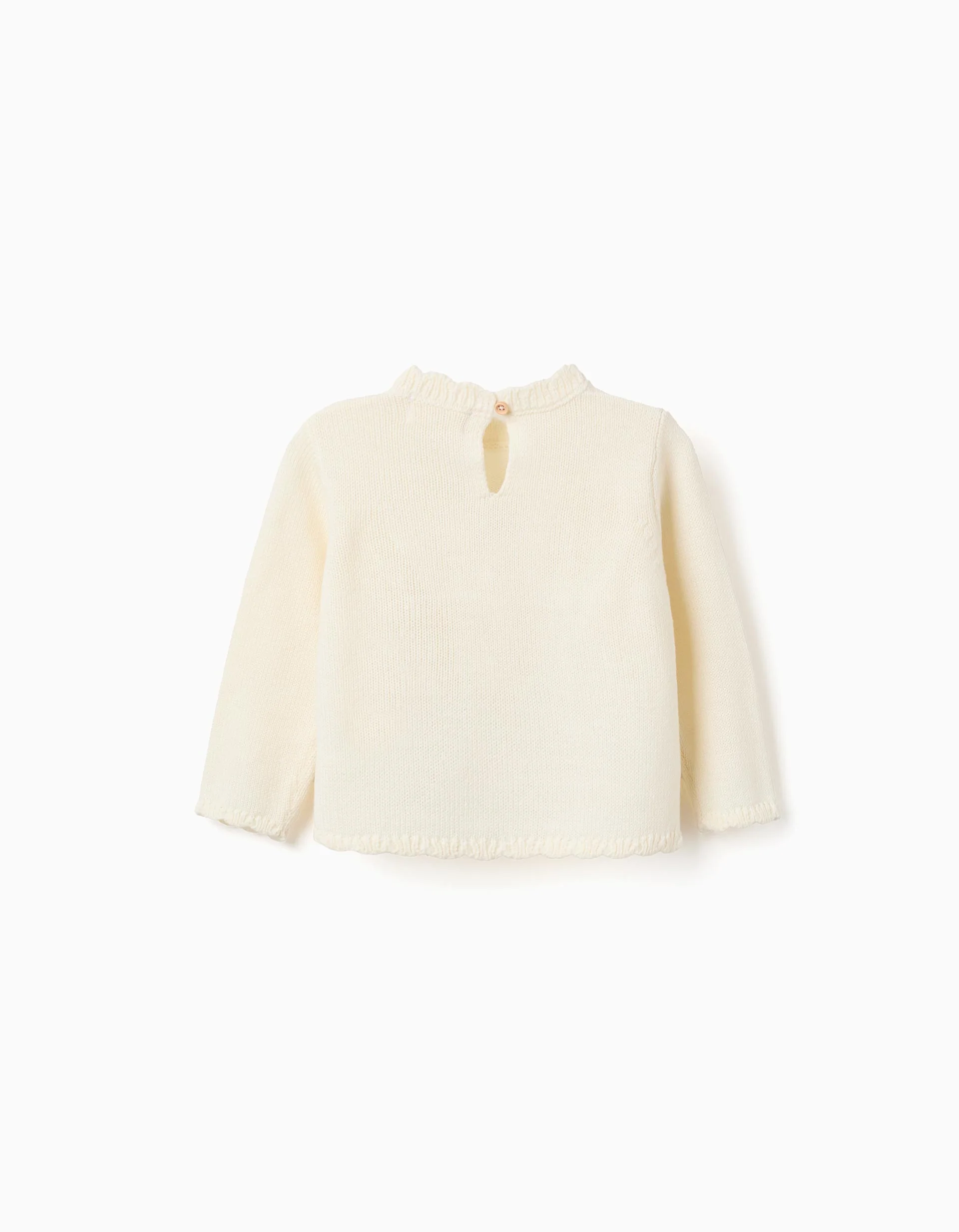 Knitted jumper with bow and sequins for baby girls, light beige - Image 2