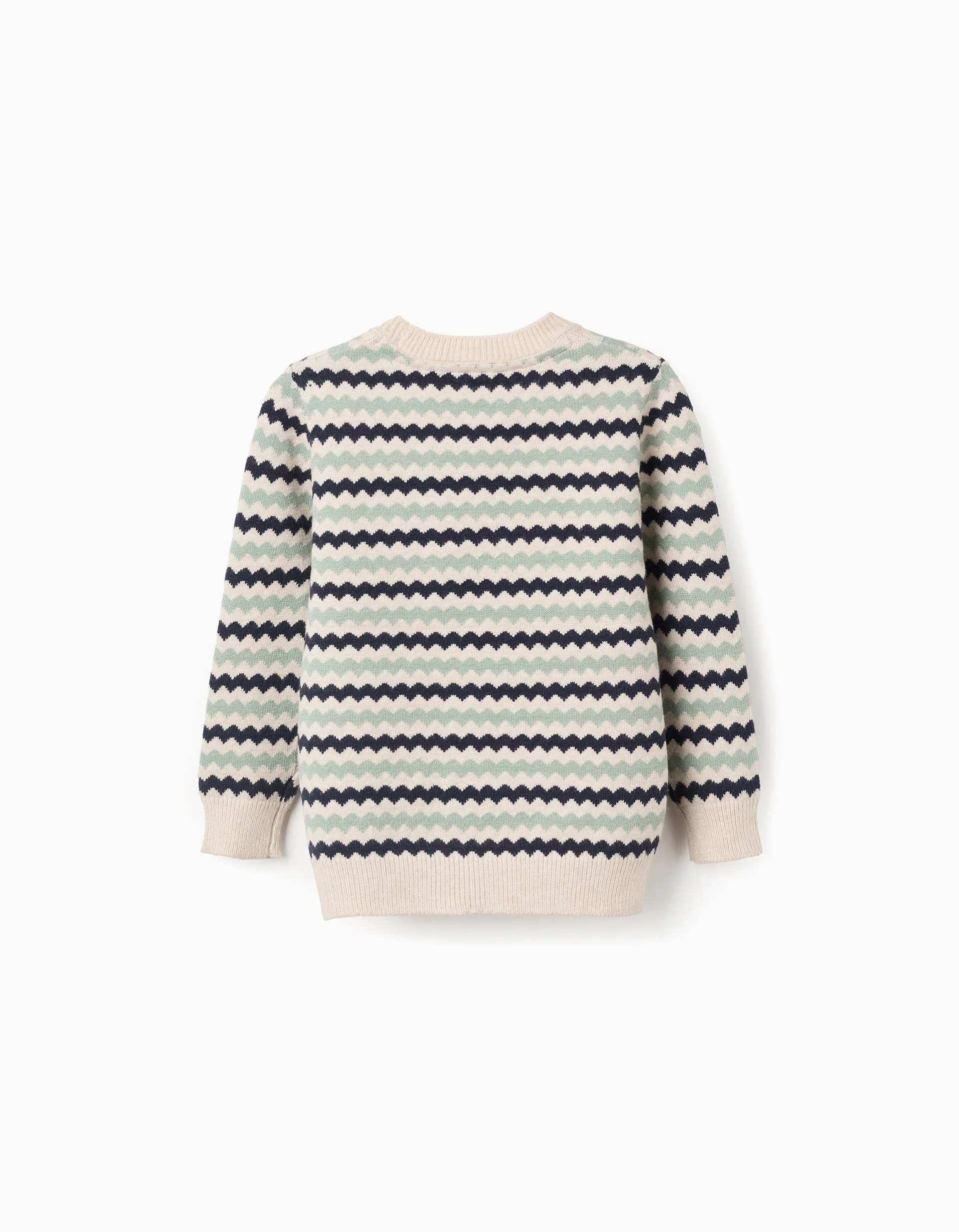 Knitted jumper with jacquard stripes B&S for boys, beige/blue/green - Image 3