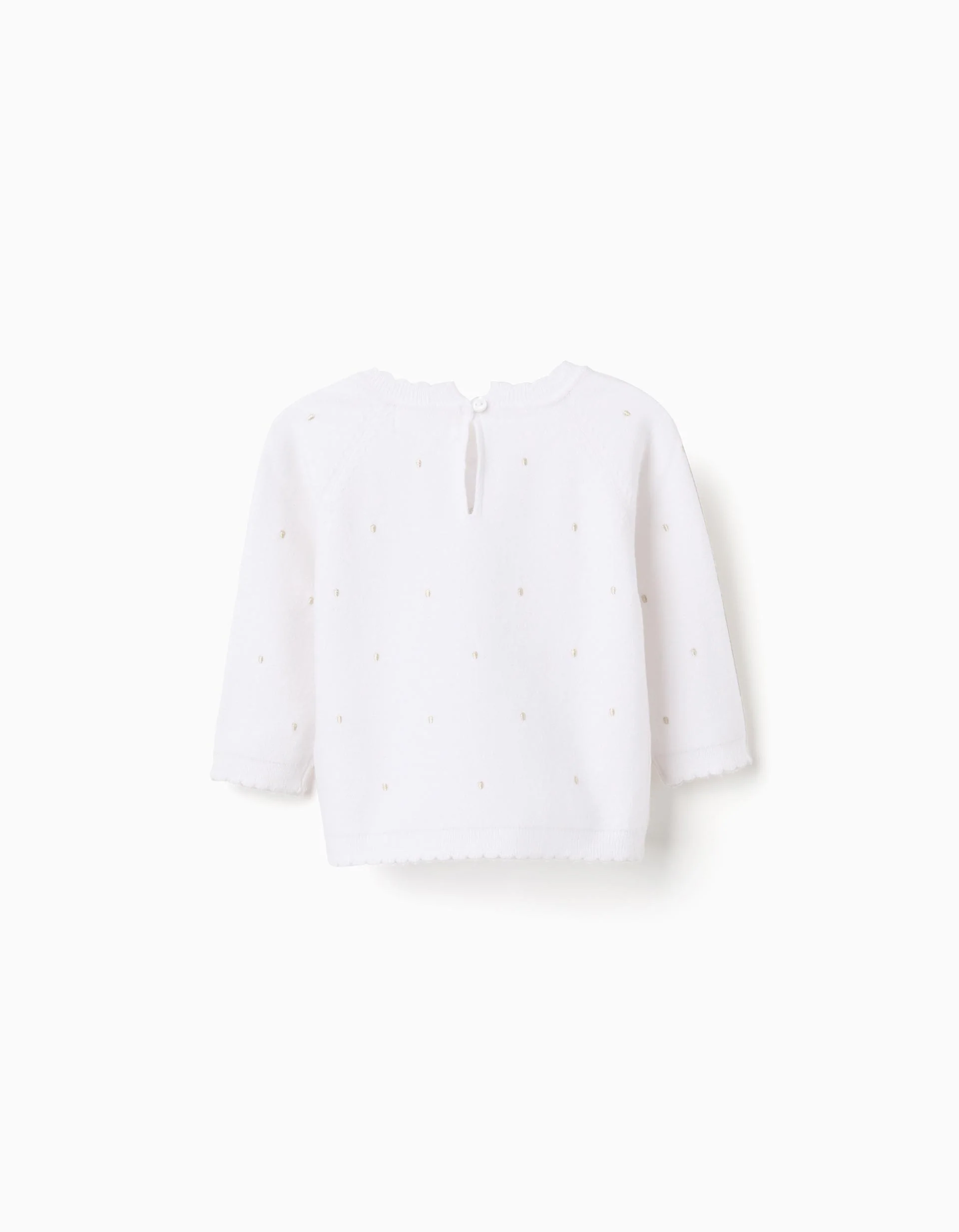 Knitted jumper with wavy trim for newborn girls, white - Image 2