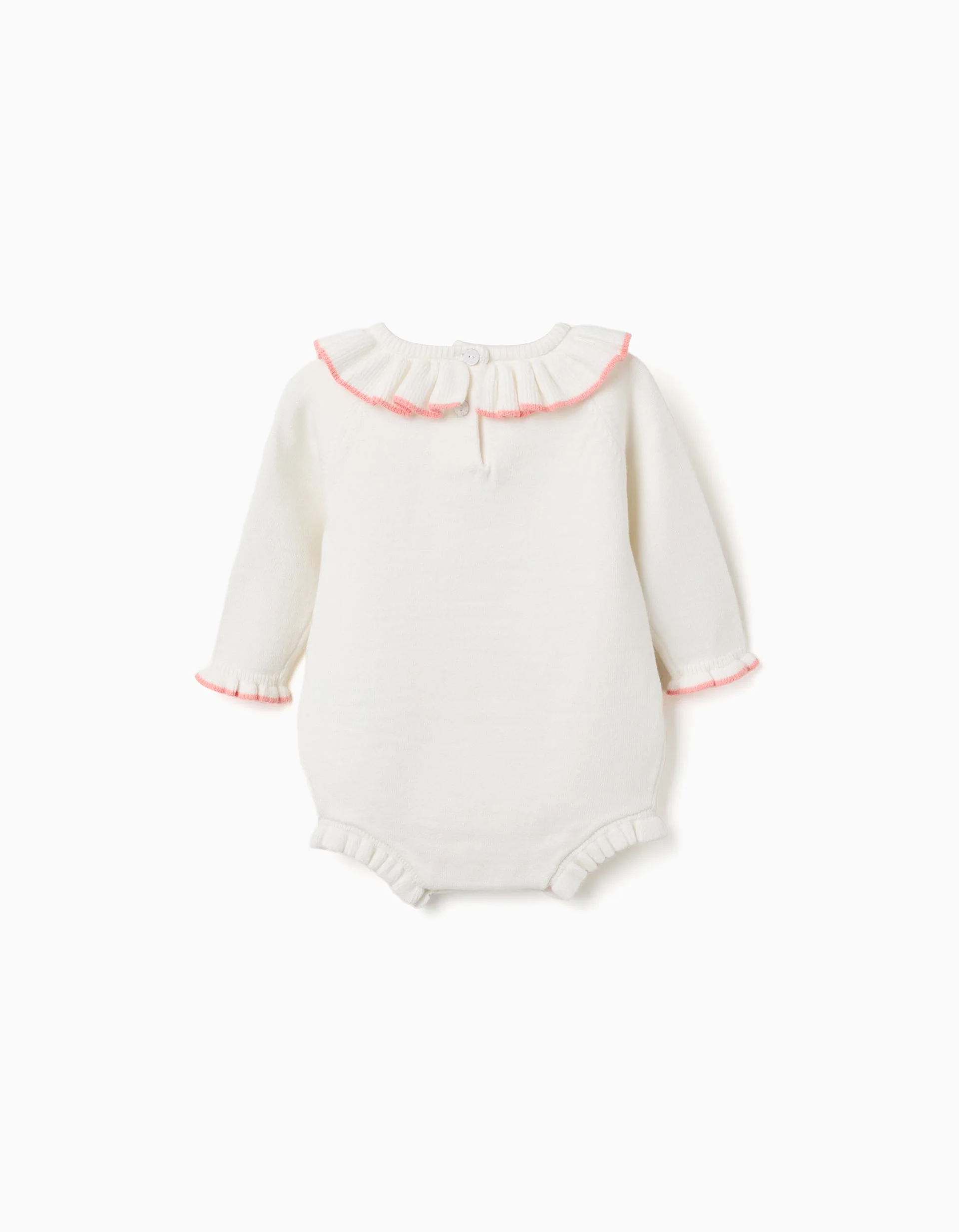 Knitted jumpsuit with ruffled ends for newborn girls, white/pink - Image 2