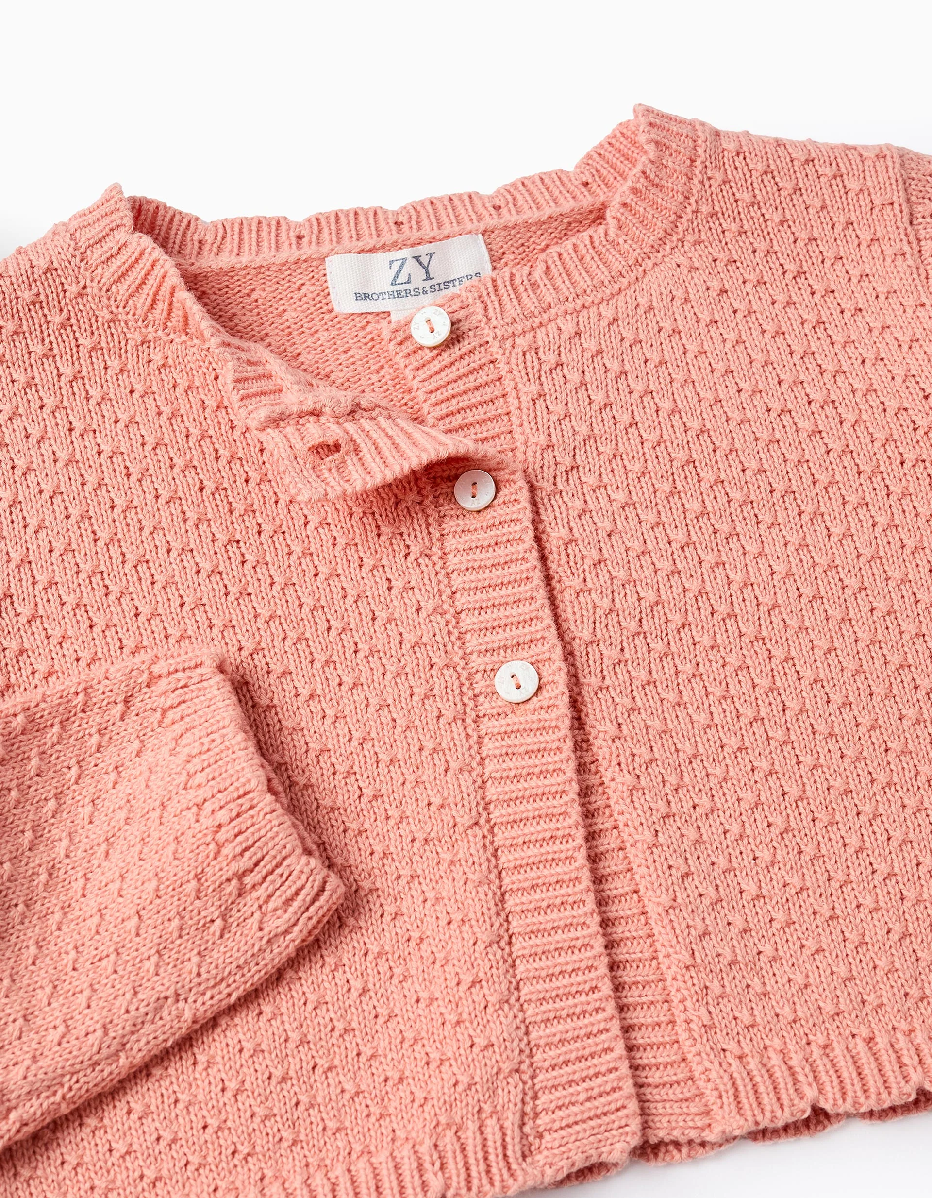 Knitted Textured Bolero for Girls 'B&S', Coral - Image 3