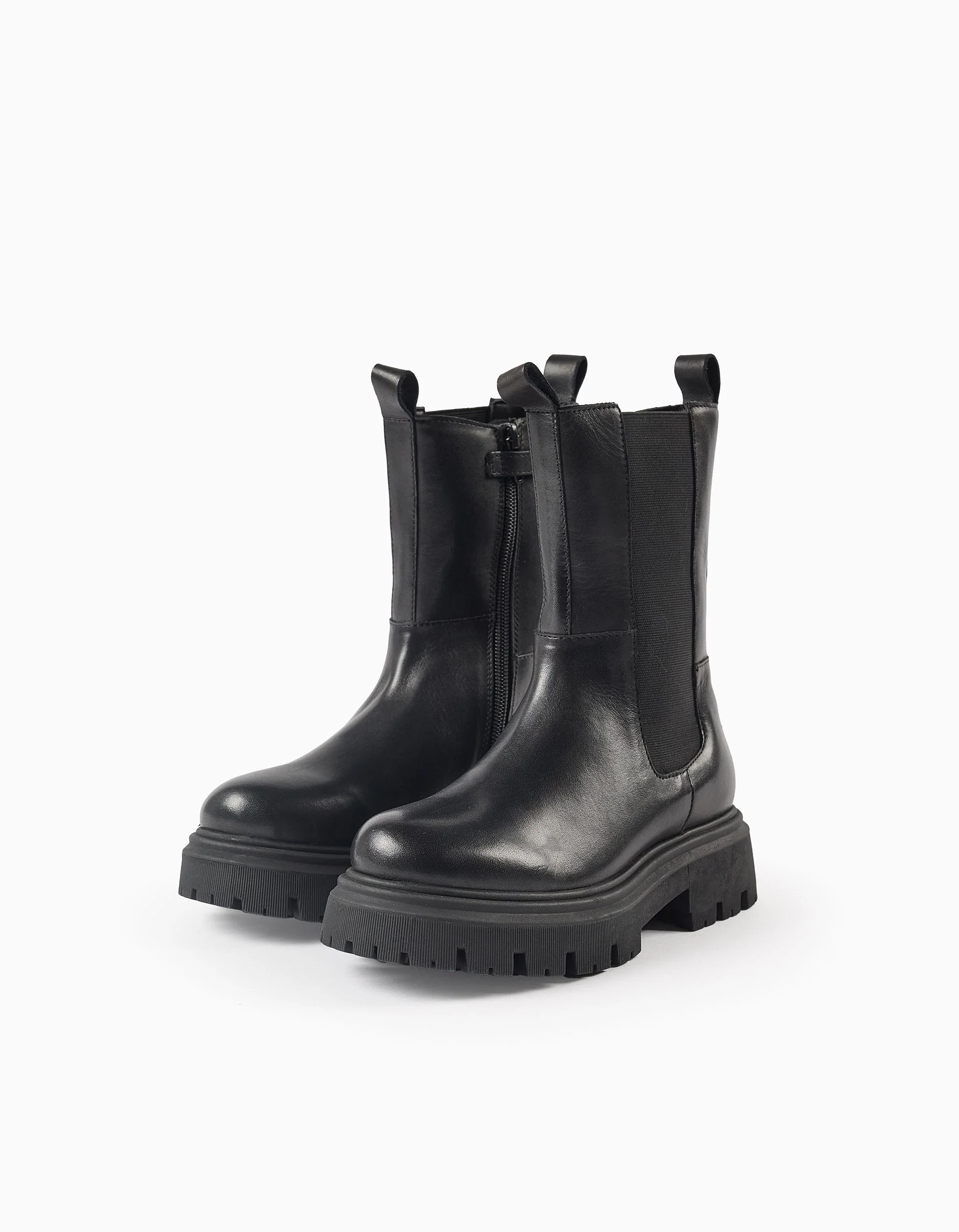 Leather Boots with Elastic Panel for Girls, Black - Image 2