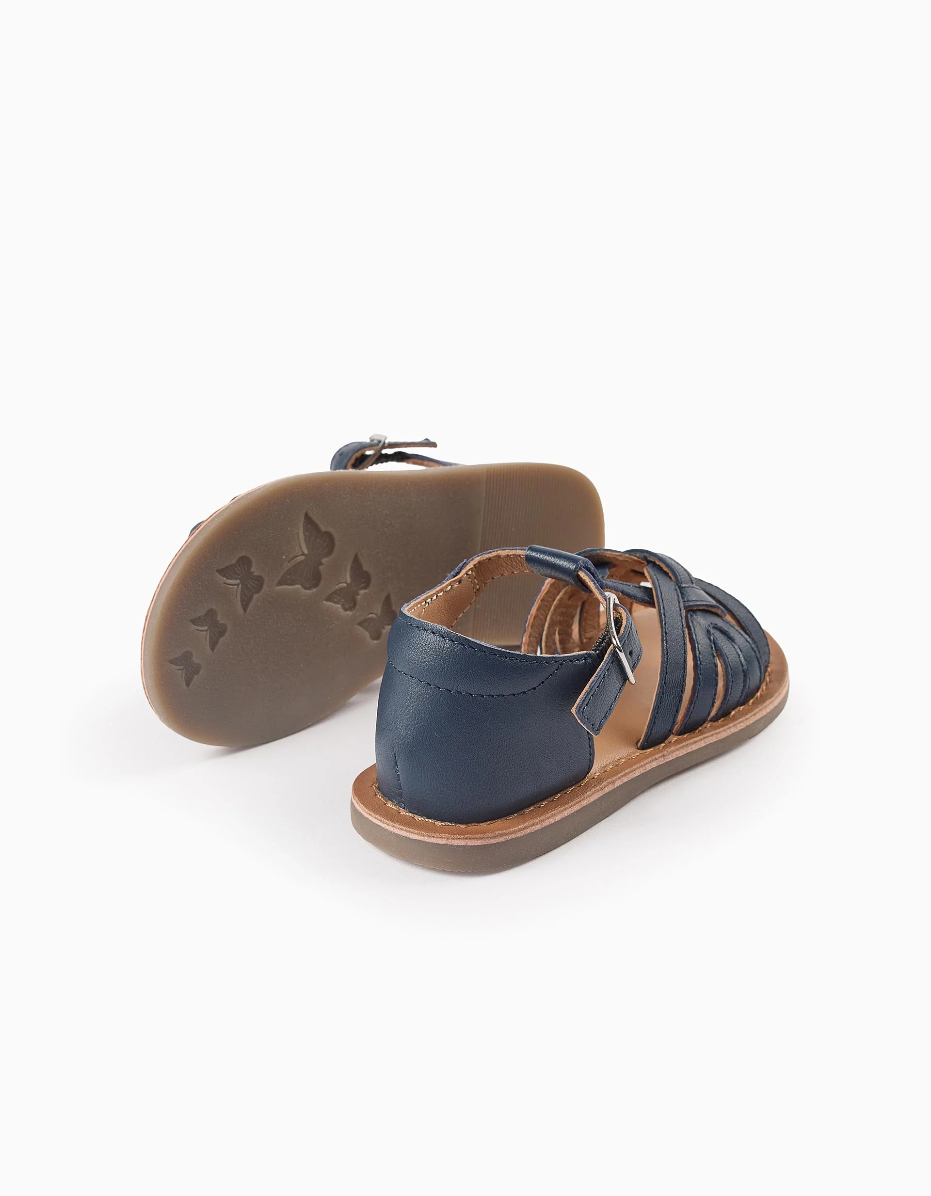 Leather Sandals for Baby Girls, Dark Blue - Image 3