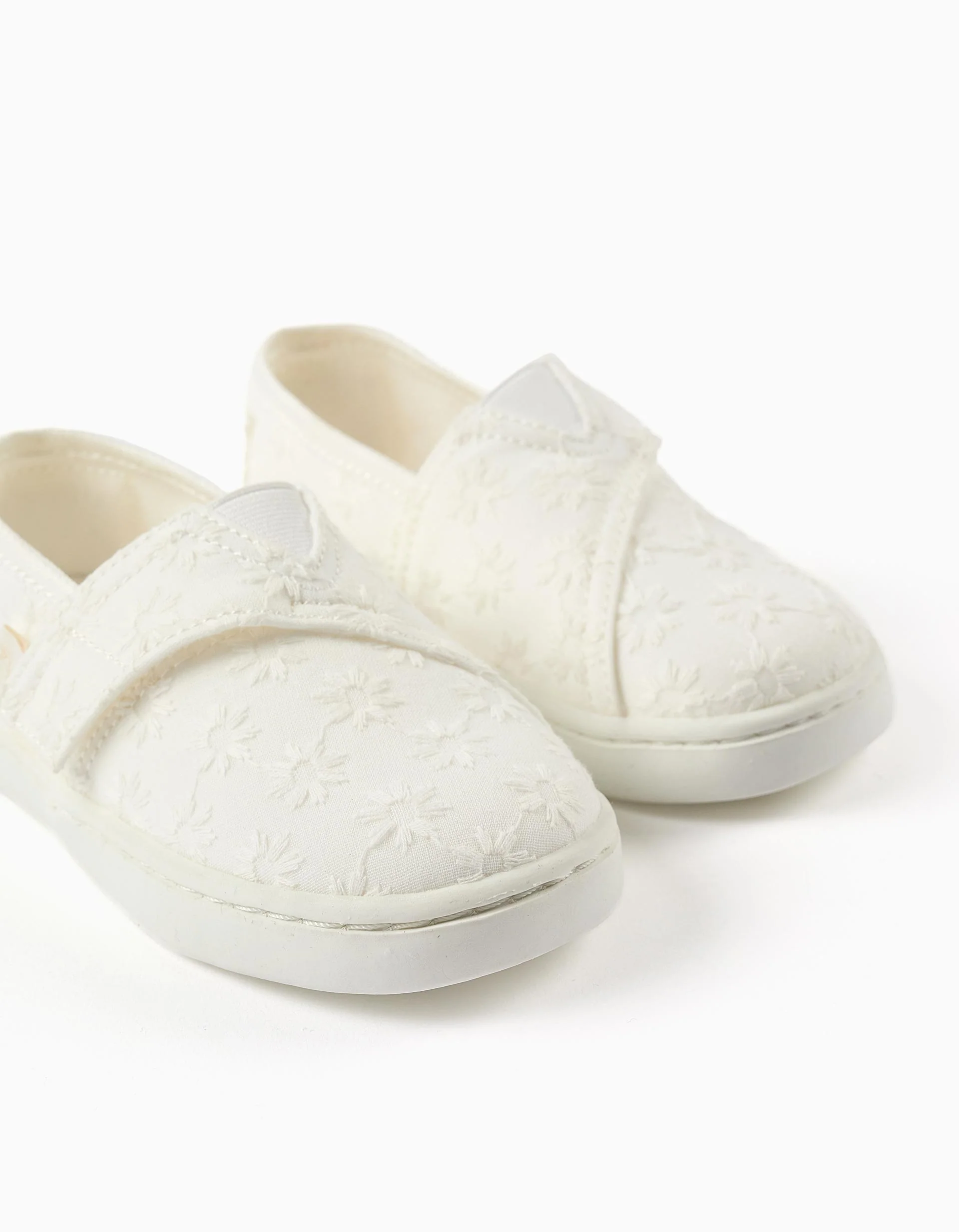 Linen espadrilles with floral embroidery for baby girls, white - Image 3