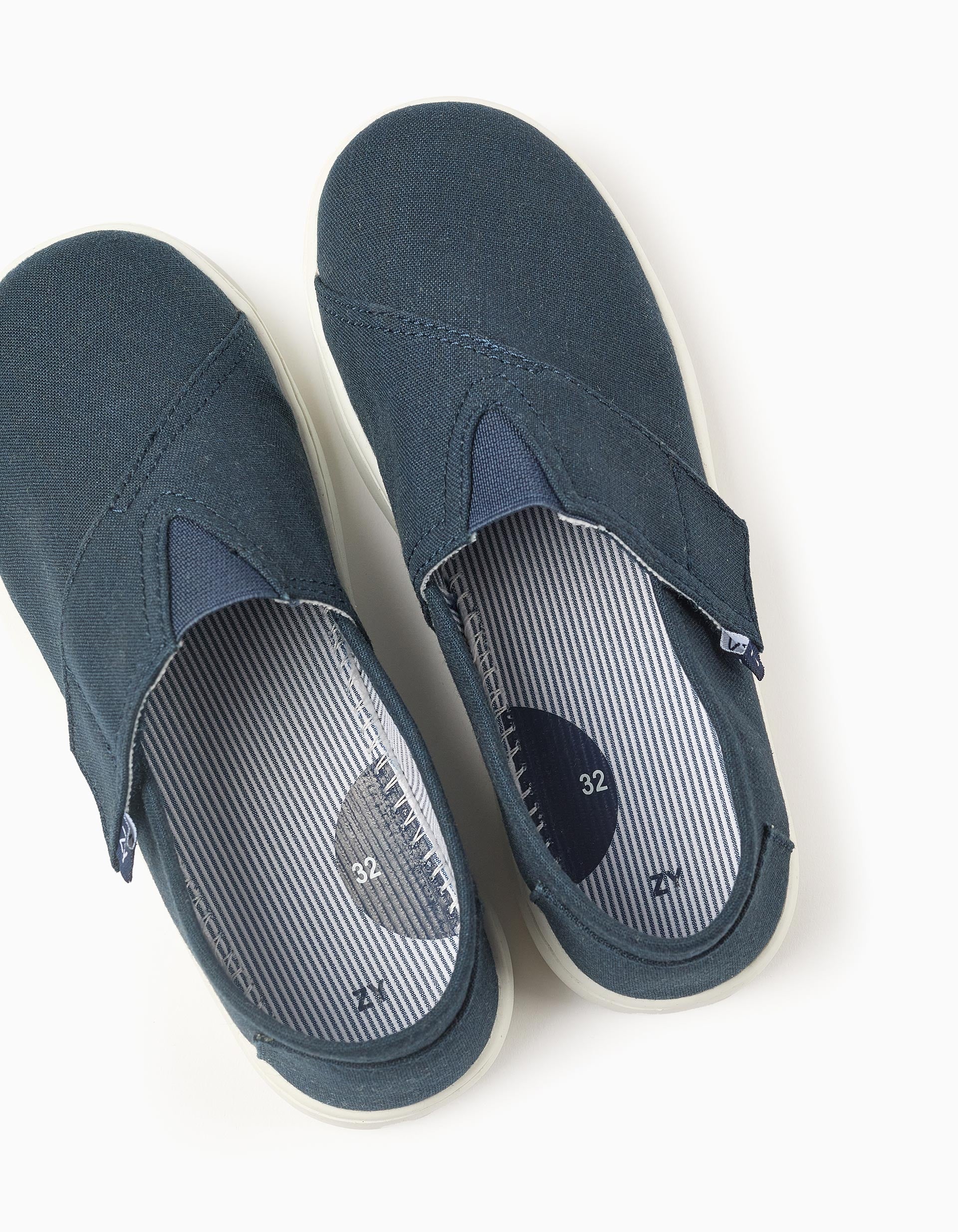 Linen espadrilles with touch-fastener for boys, dark blue - Image 5