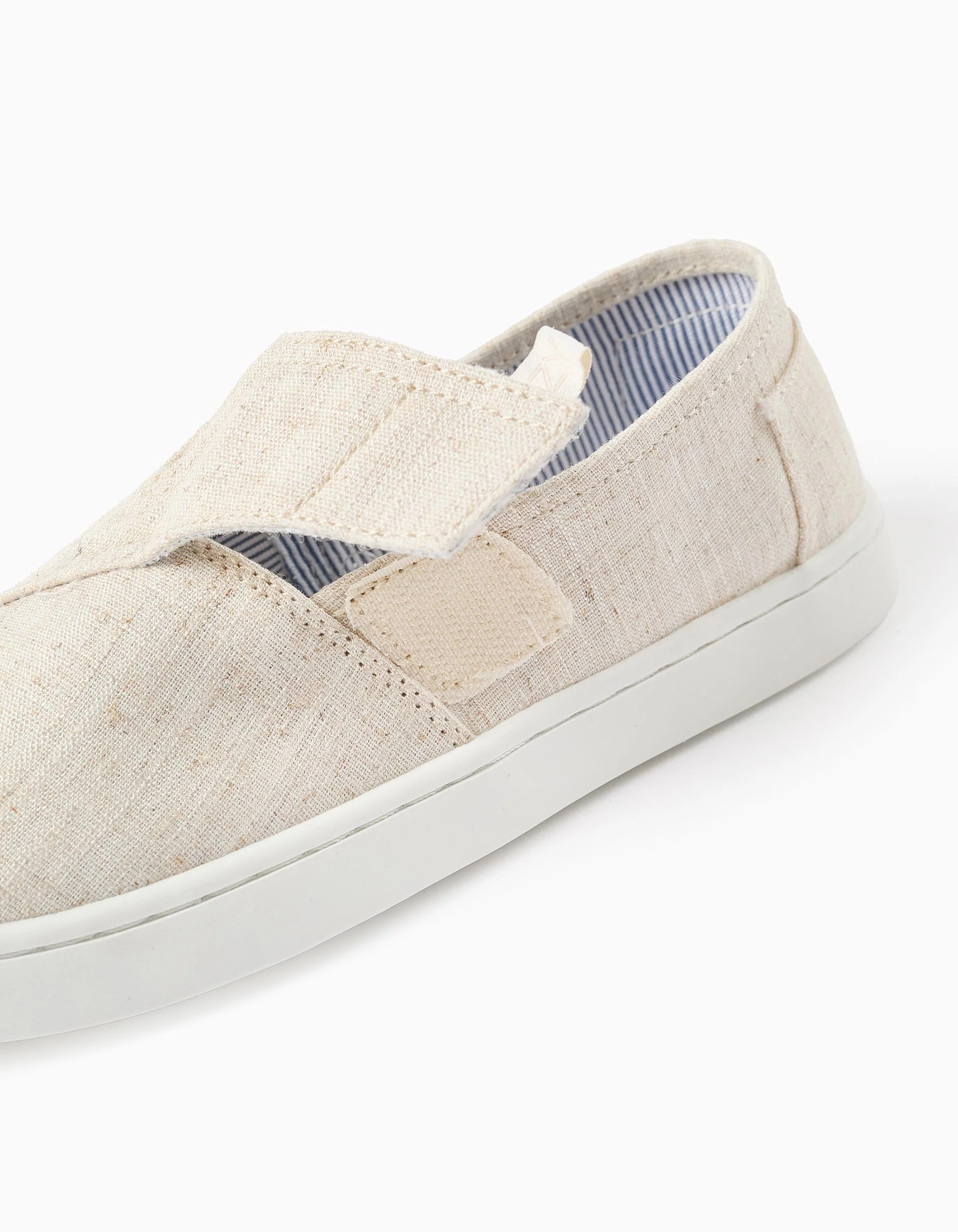 Linen espadrilles with touch-fastener for children, light beige - Image 6
