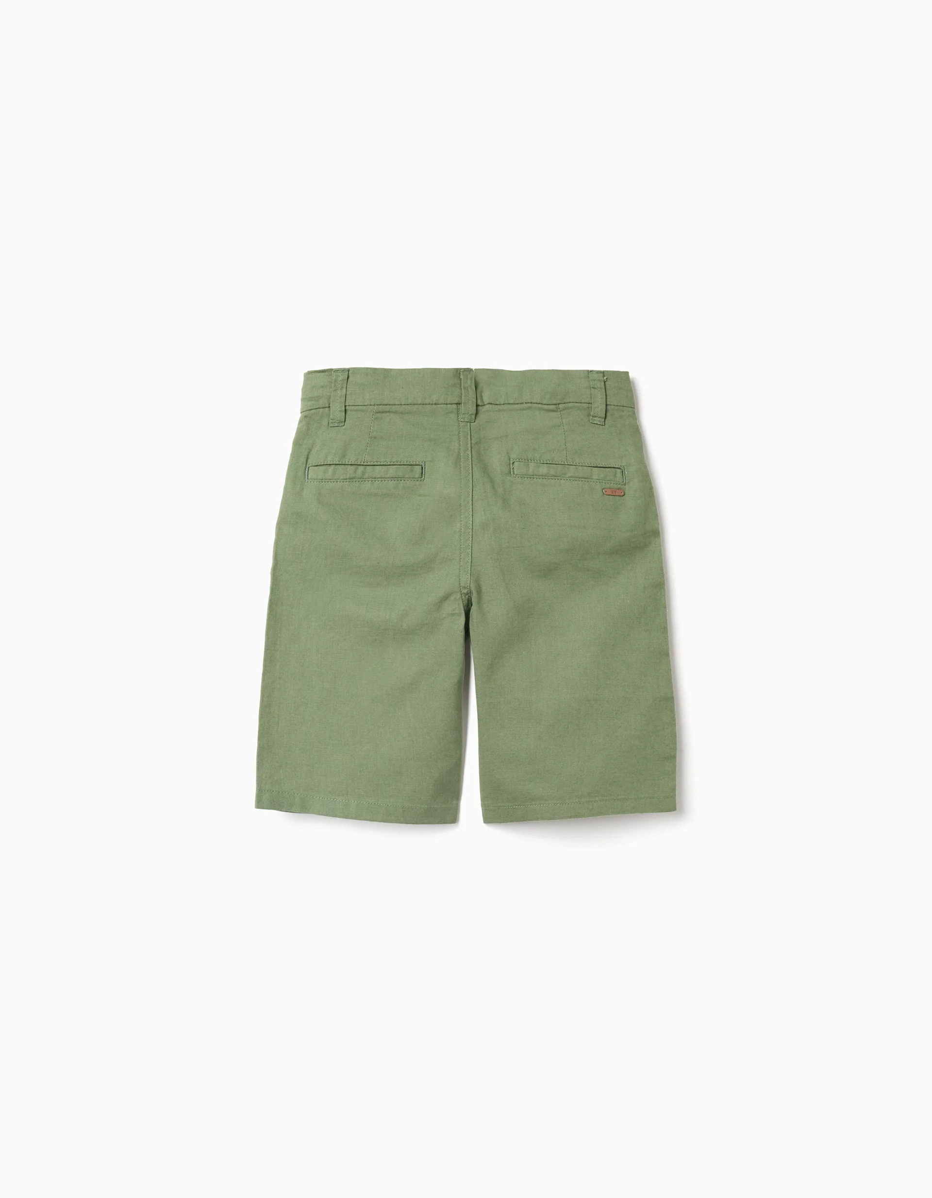 Long chino shorts in linen and cotton for boys, green - Image 2