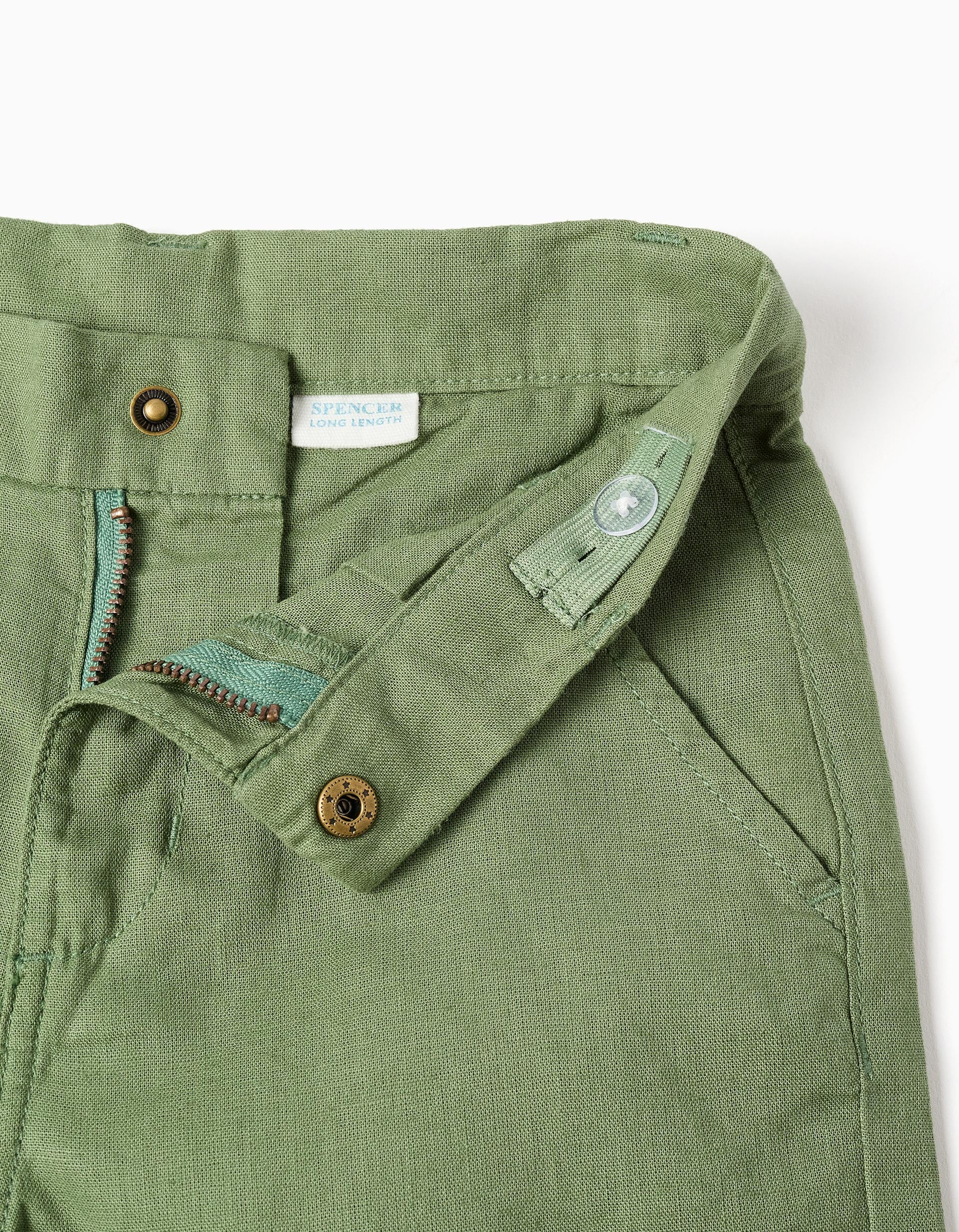 Long chino shorts in linen and cotton for boys, green - Image 3