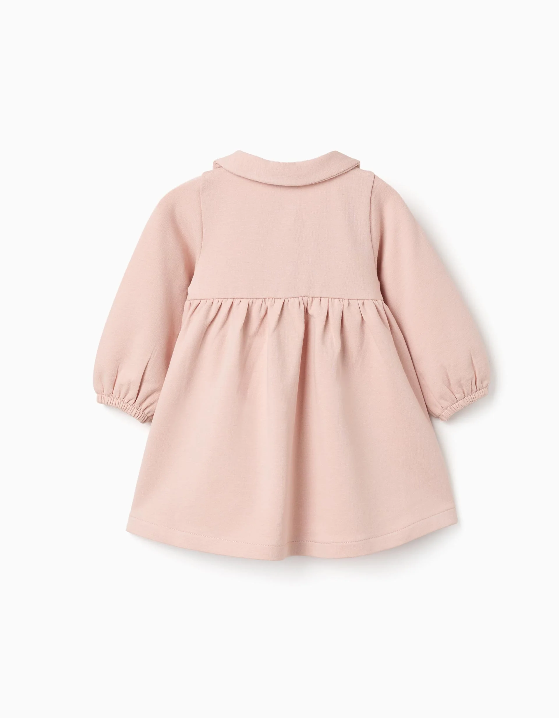 Long puffy sleeve cotton dress with print for newborn girls, pink - Image 2