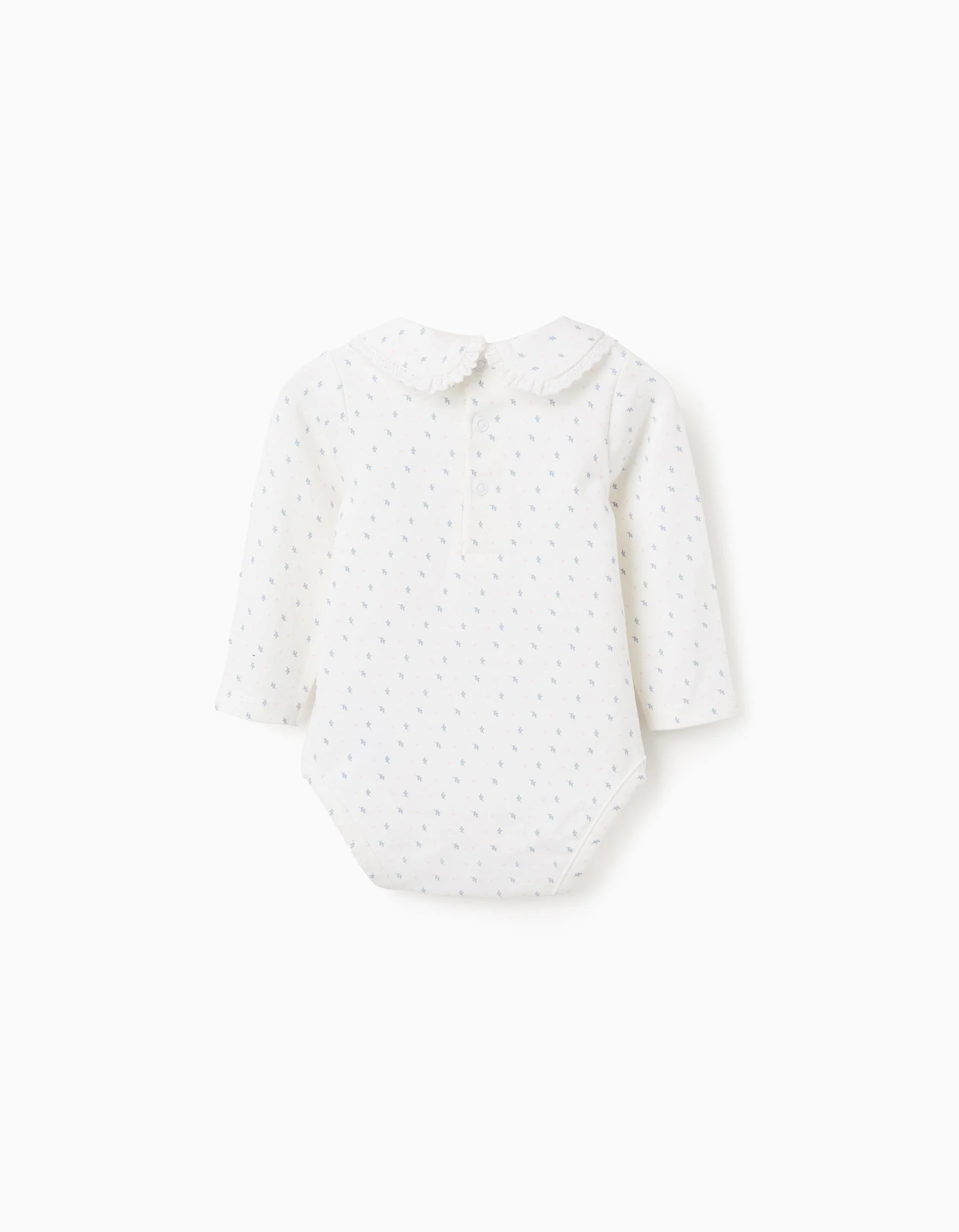 Long sleeve bodysuit with leaf motif for newborn girls, white/blue - Image 2