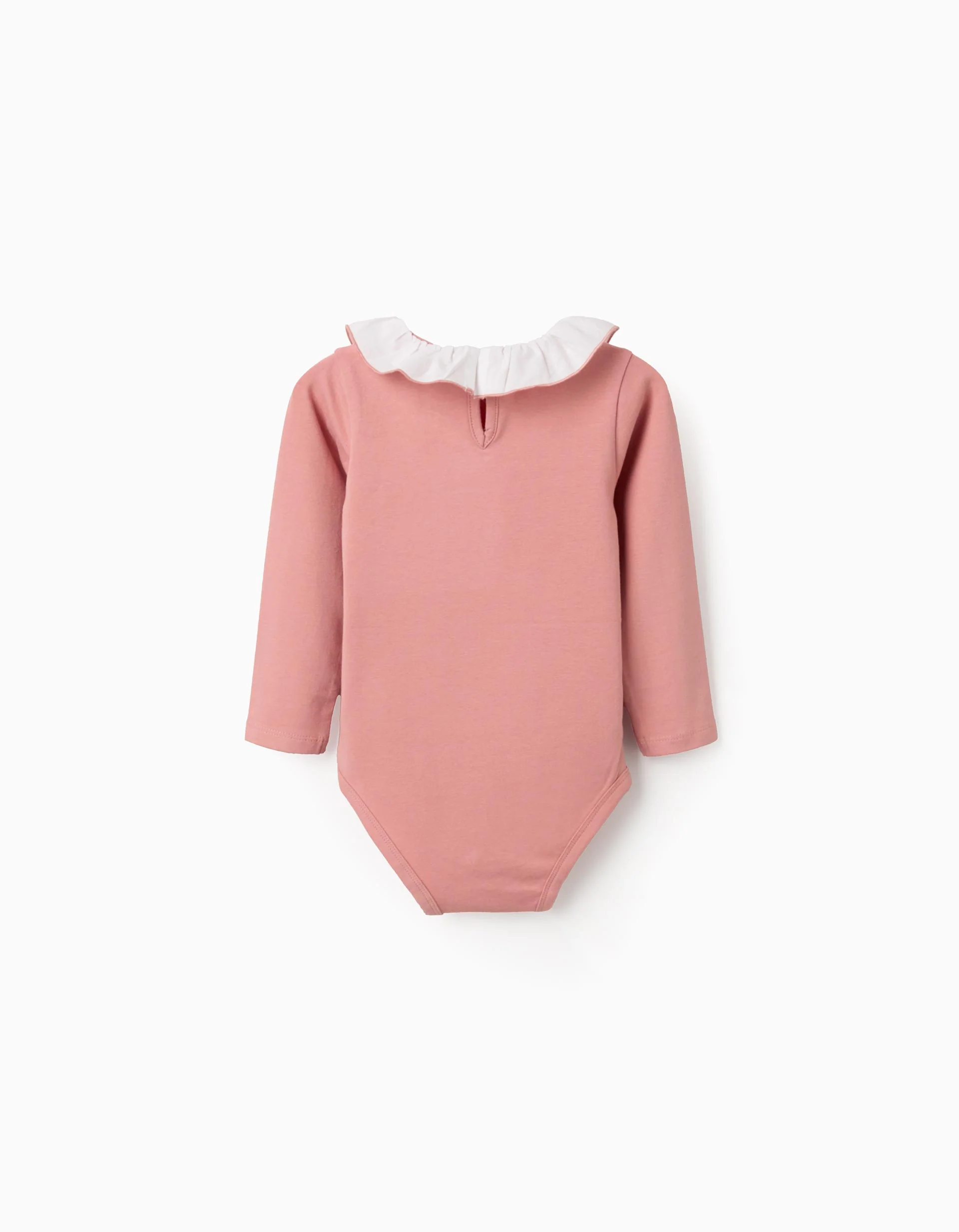 Long sleeve bodysuit with print and ruffled collar for baby girls, pink - Image 2