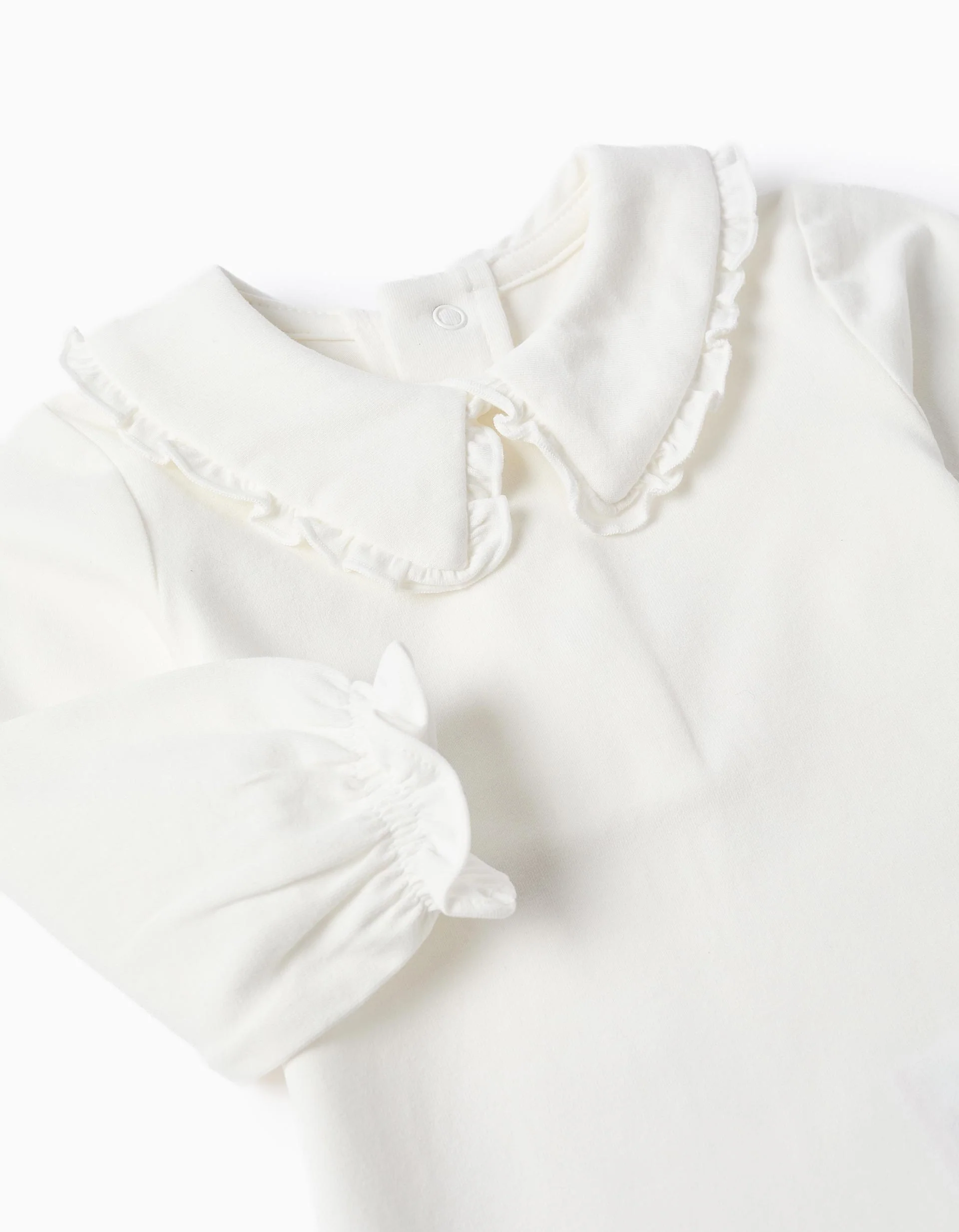 Long sleeve bodysuit with ruffled collar for newborn girls, white - Image 3