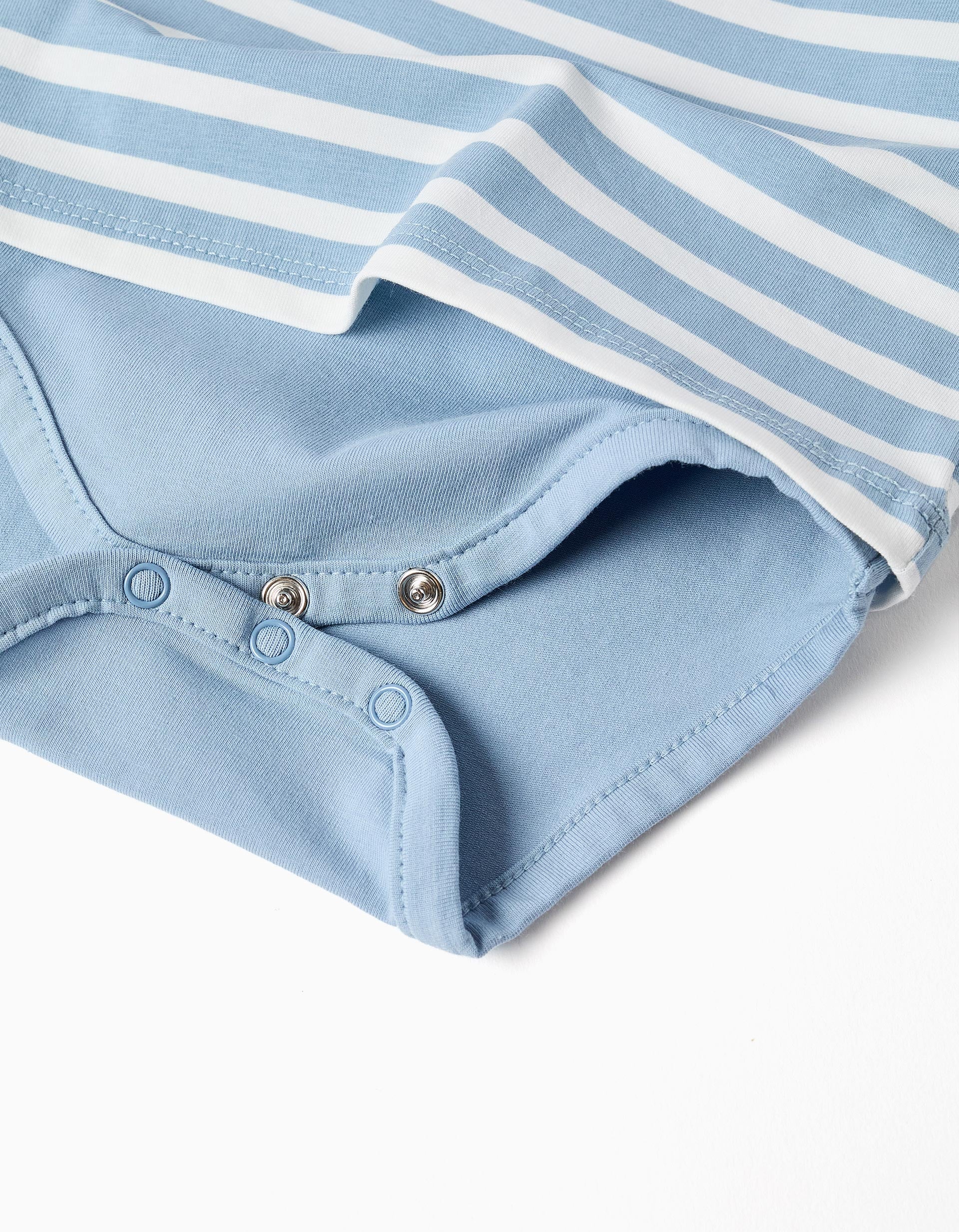 Long sleeve bodysuit with stripes for newborn boys, blue/white/green - Image 4