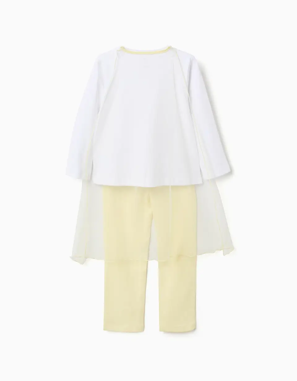 Long sleeve cotton pyjamas with removable cape for girls, white/yellow - Image 3