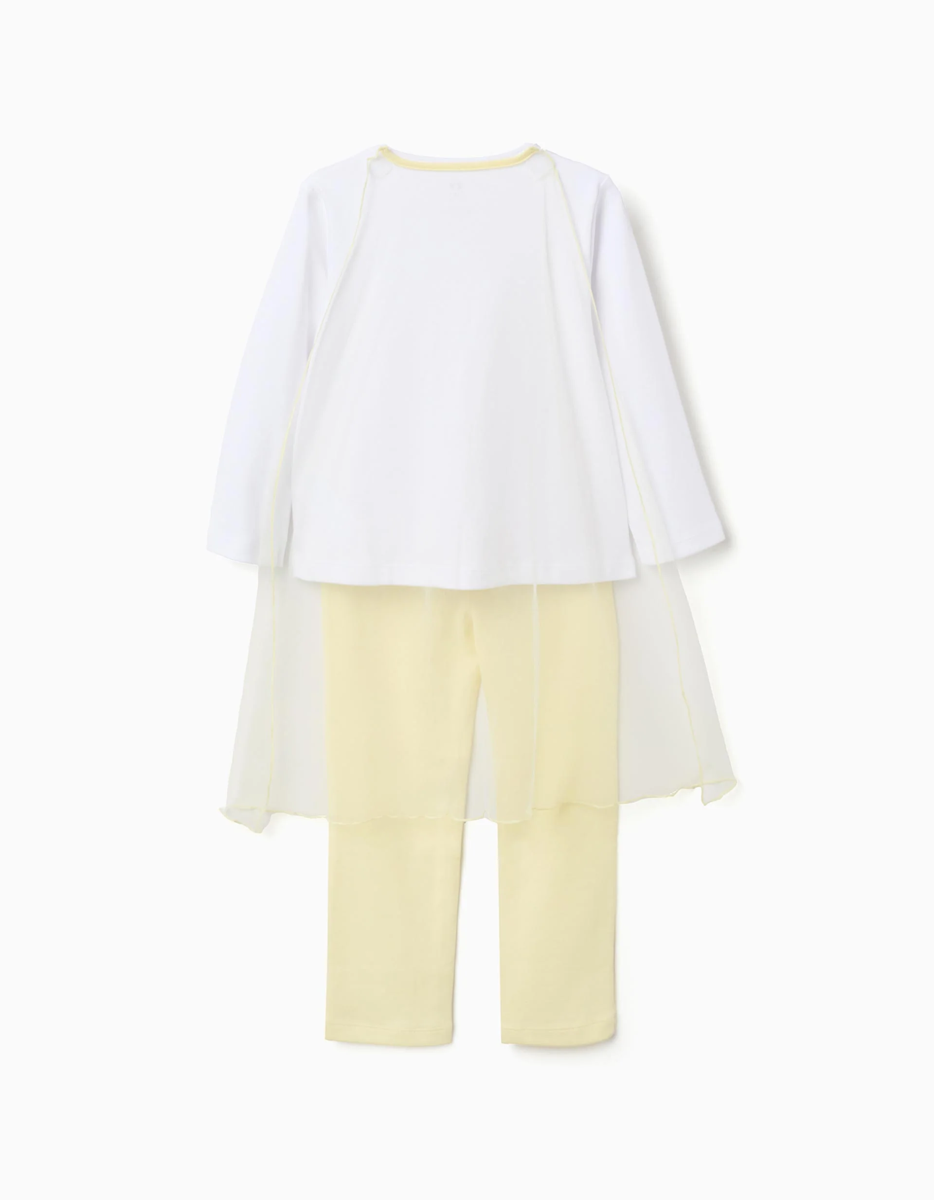 Long sleeve cotton pyjamas with removable cape for girls, white/yellow - Image 4