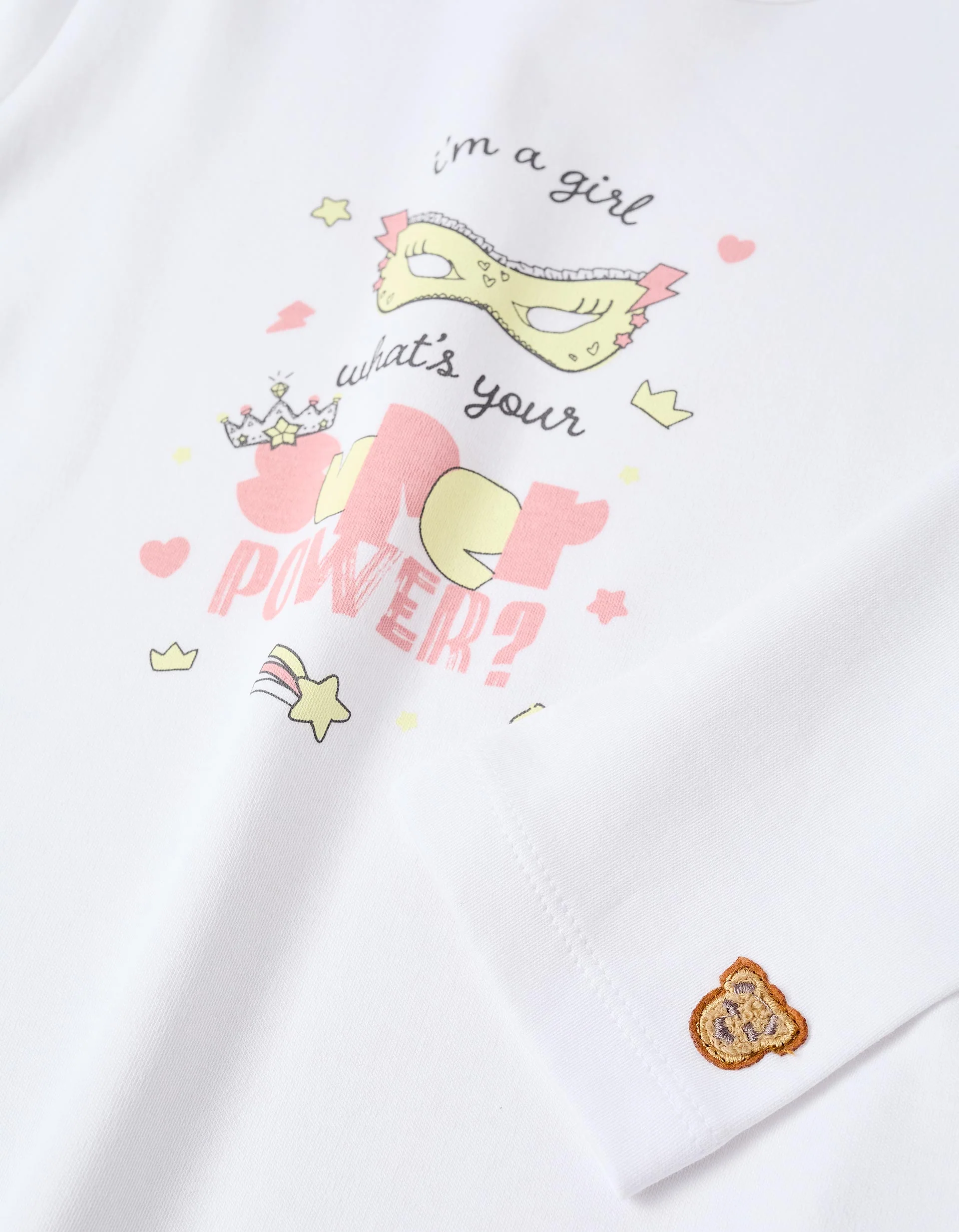 Long sleeve cotton pyjamas with removable cape for girls, white/yellow - Image 5