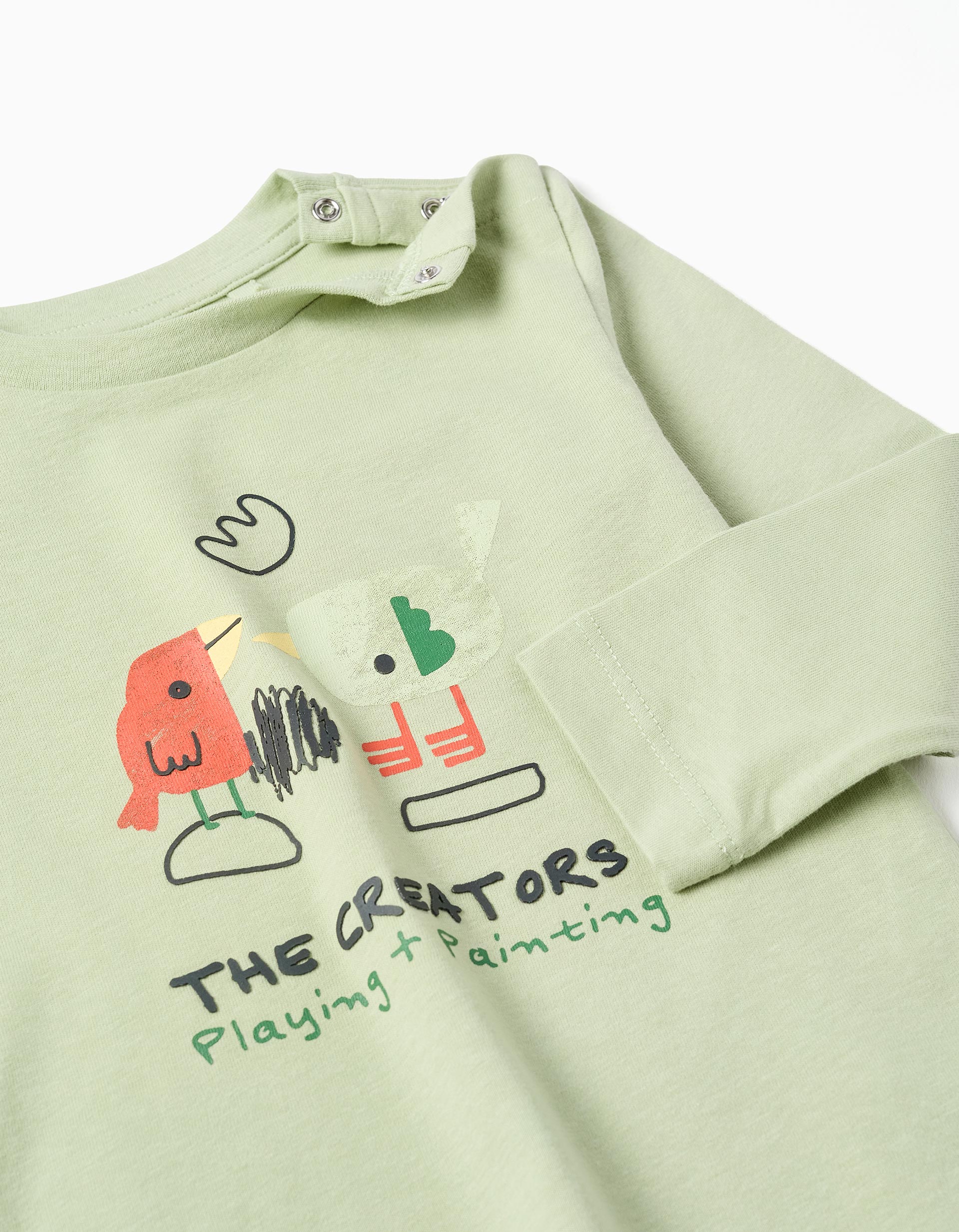 Long sleeve cotton T-shirt 'birds' for baby boys, light green - Image 3
