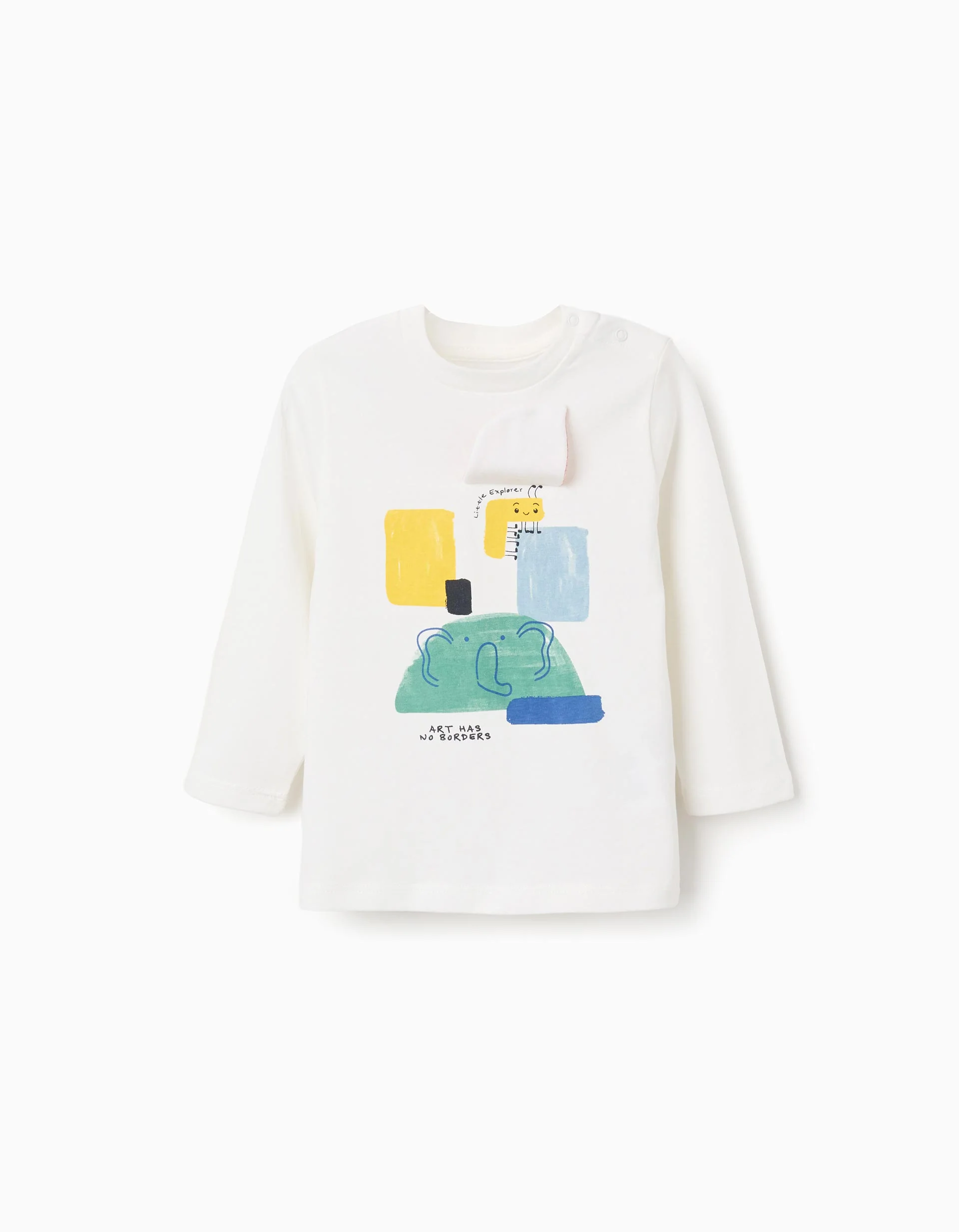Long sleeve cotton T-shirt with Art print for baby boys, white - Image 2