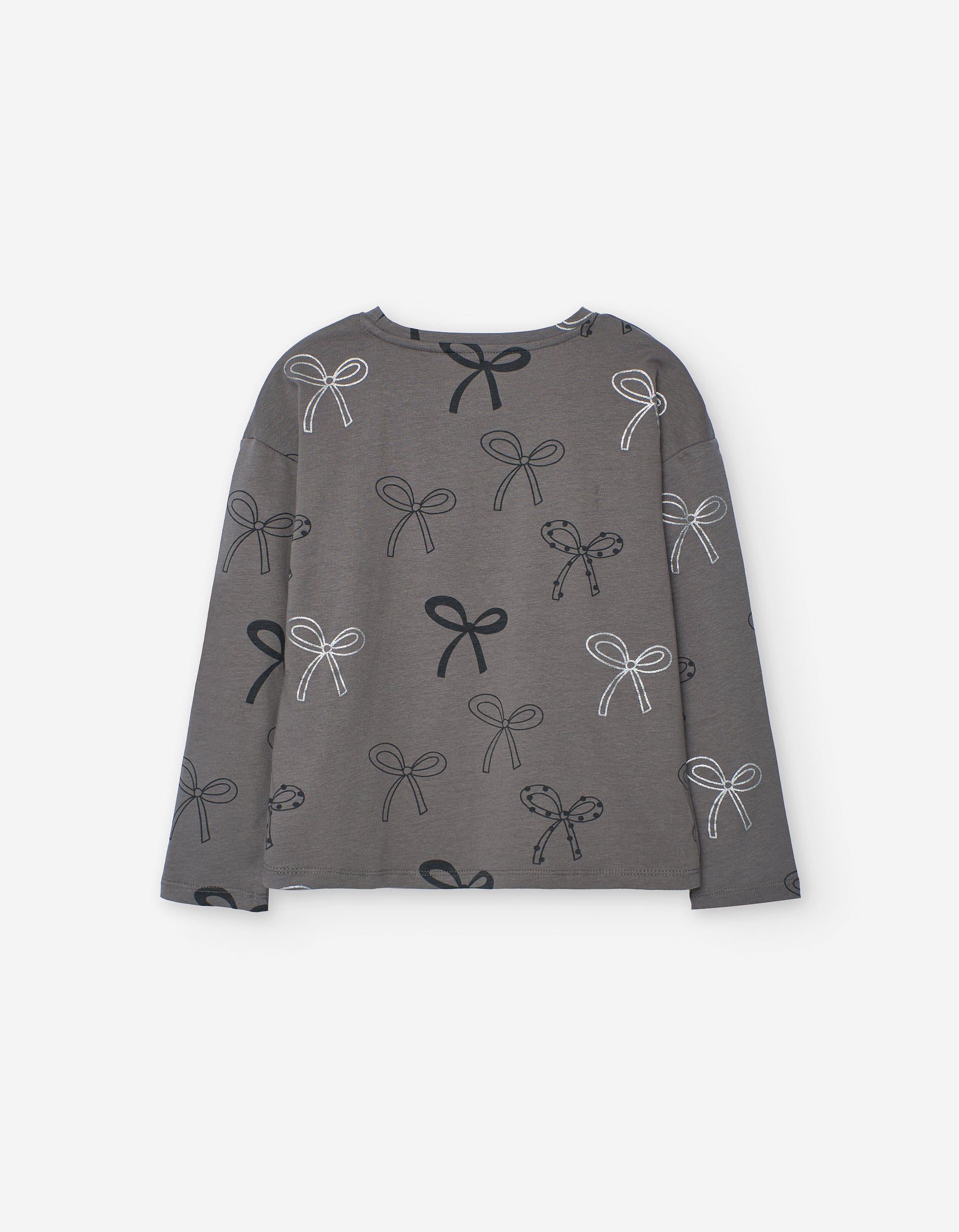 Long sleeve cotton T-shirt with bow motif for girls, dark grey - Image 2