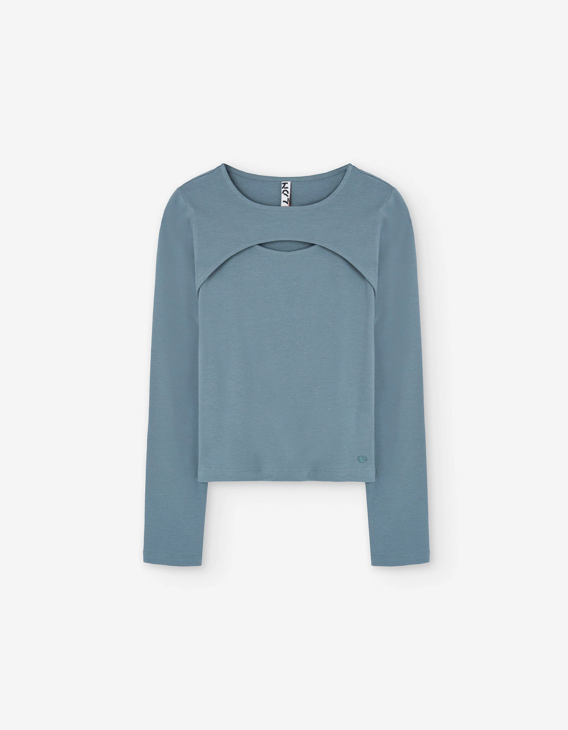 Long sleeve cotton T-shirt with front cut-out for girls, blue