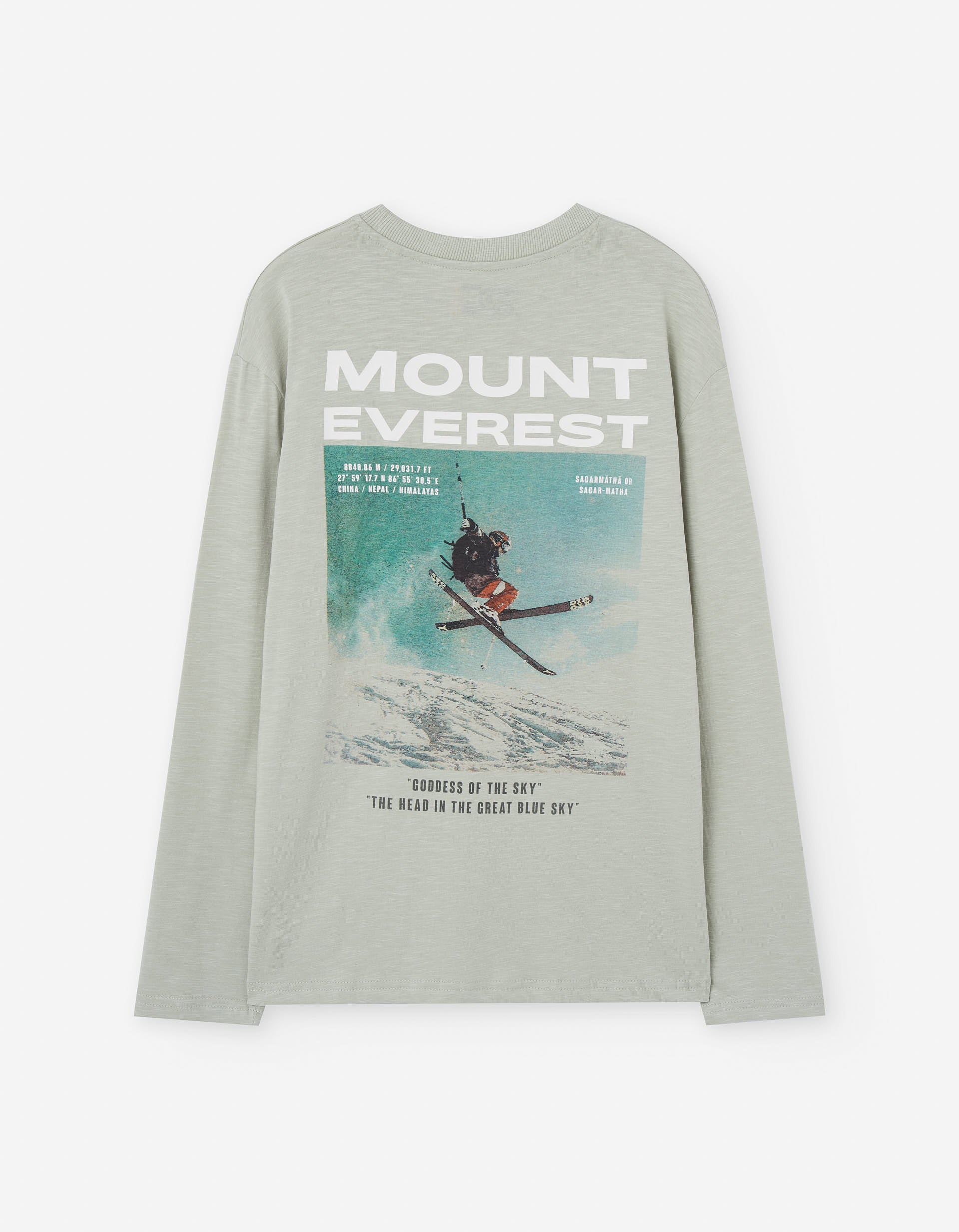 Long sleeve cotton T-shirt with Mount Everest print for boys, grey - Image 2