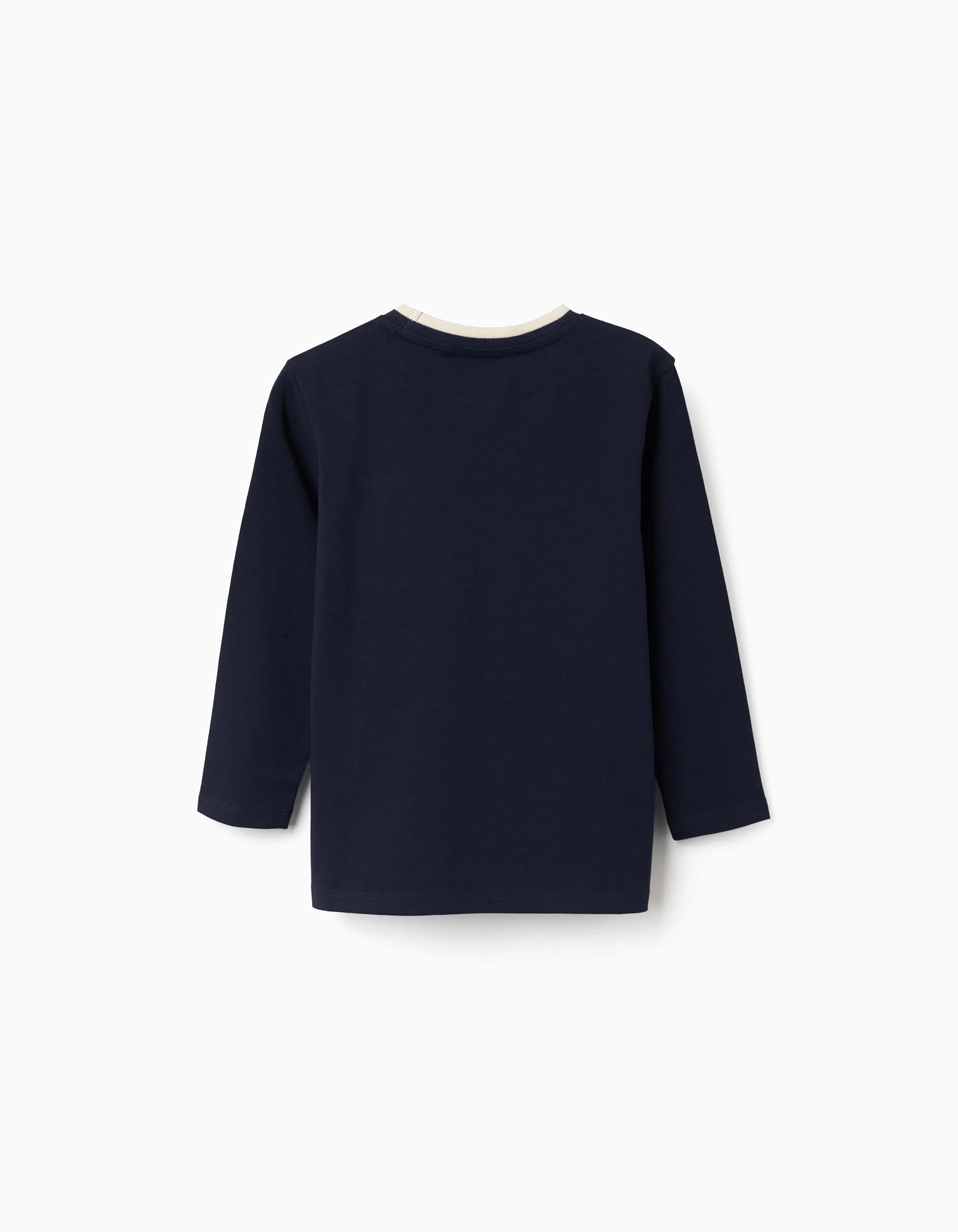 Long sleeve cotton T-shirt with print and pocket for boys, dark blue - Image 2