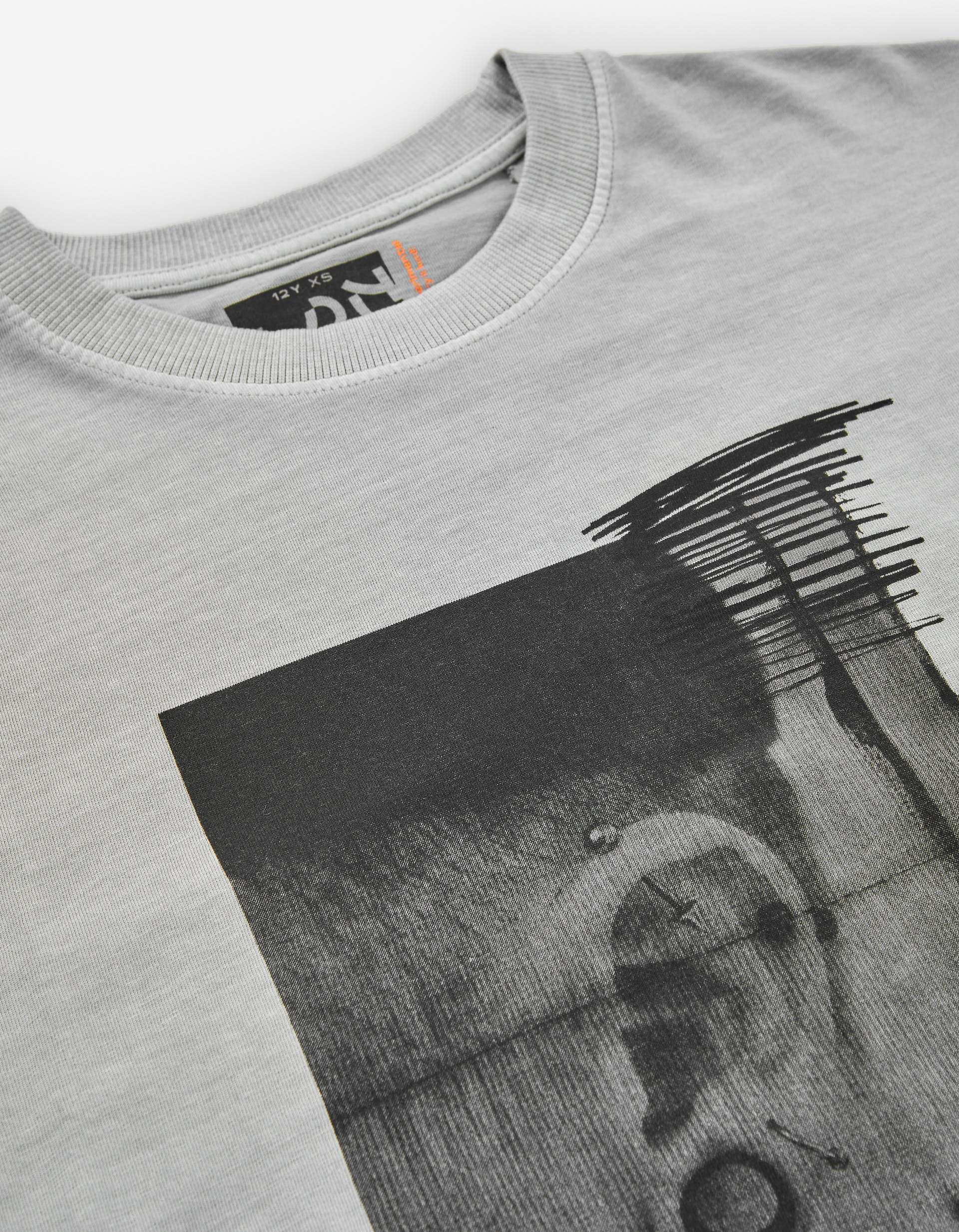Long sleeve cotton T-shirt with Rebel print for boys, light grey - Image 3