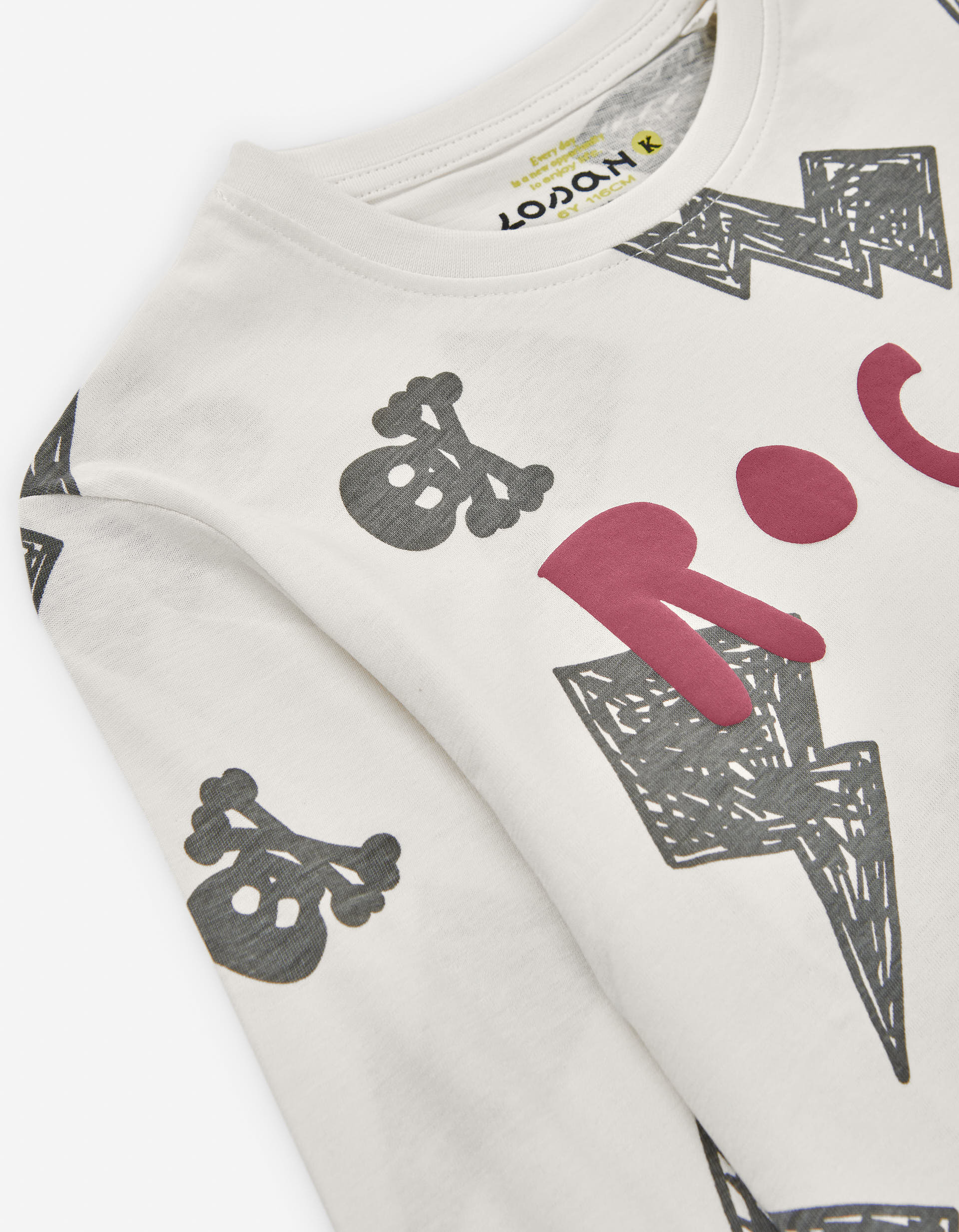 Long sleeve cotton T-shirt with 'rock' print for boys, multicolour - Image 3