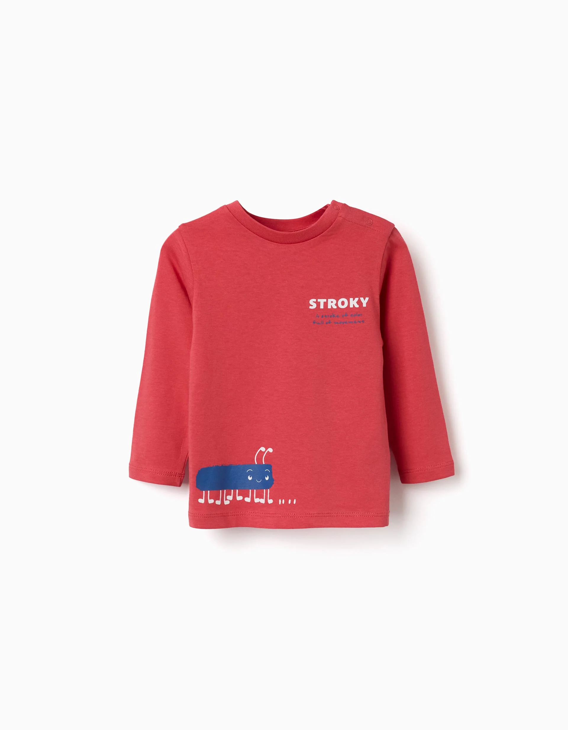 Long sleeve cotton T-shirt with Stroky print for baby boys, red