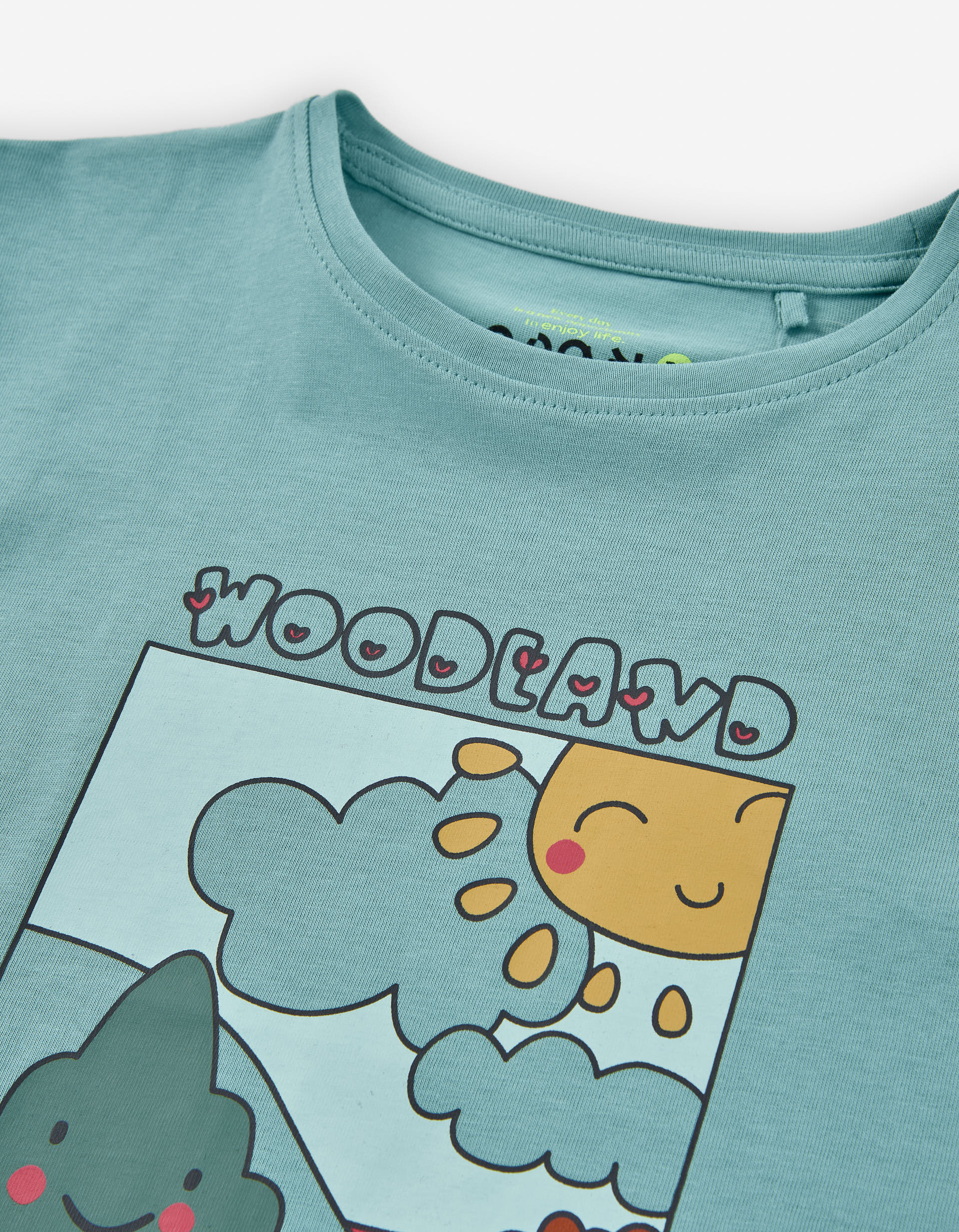 Long sleeve cotton T-shirt with 'woodland' print for girls, light blue - Image 3