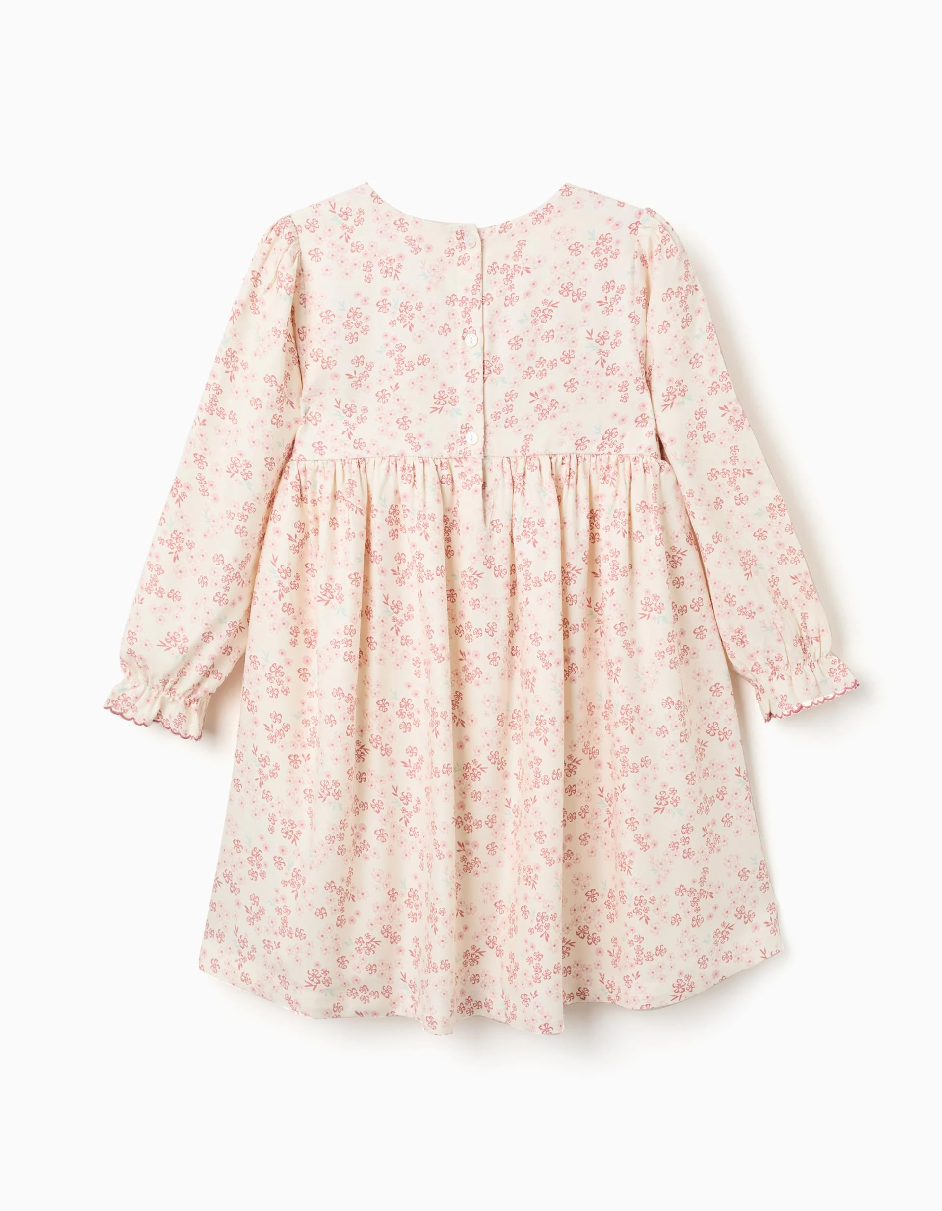 Long sleeve floral dress with lining for girls, light beige/pink - Image 3