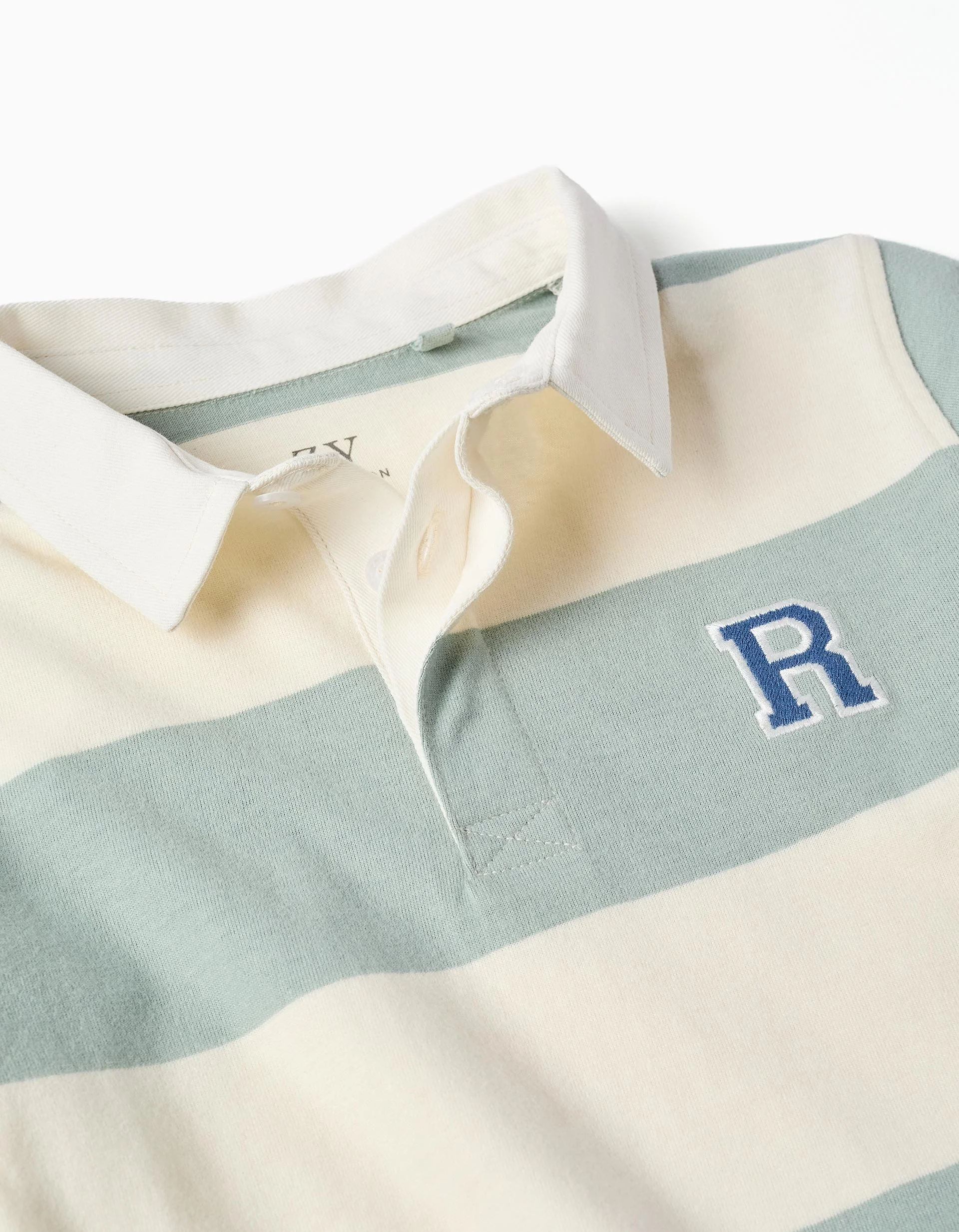 Long sleeve polo shirt with stripes for boys, white/light green - Image 3
