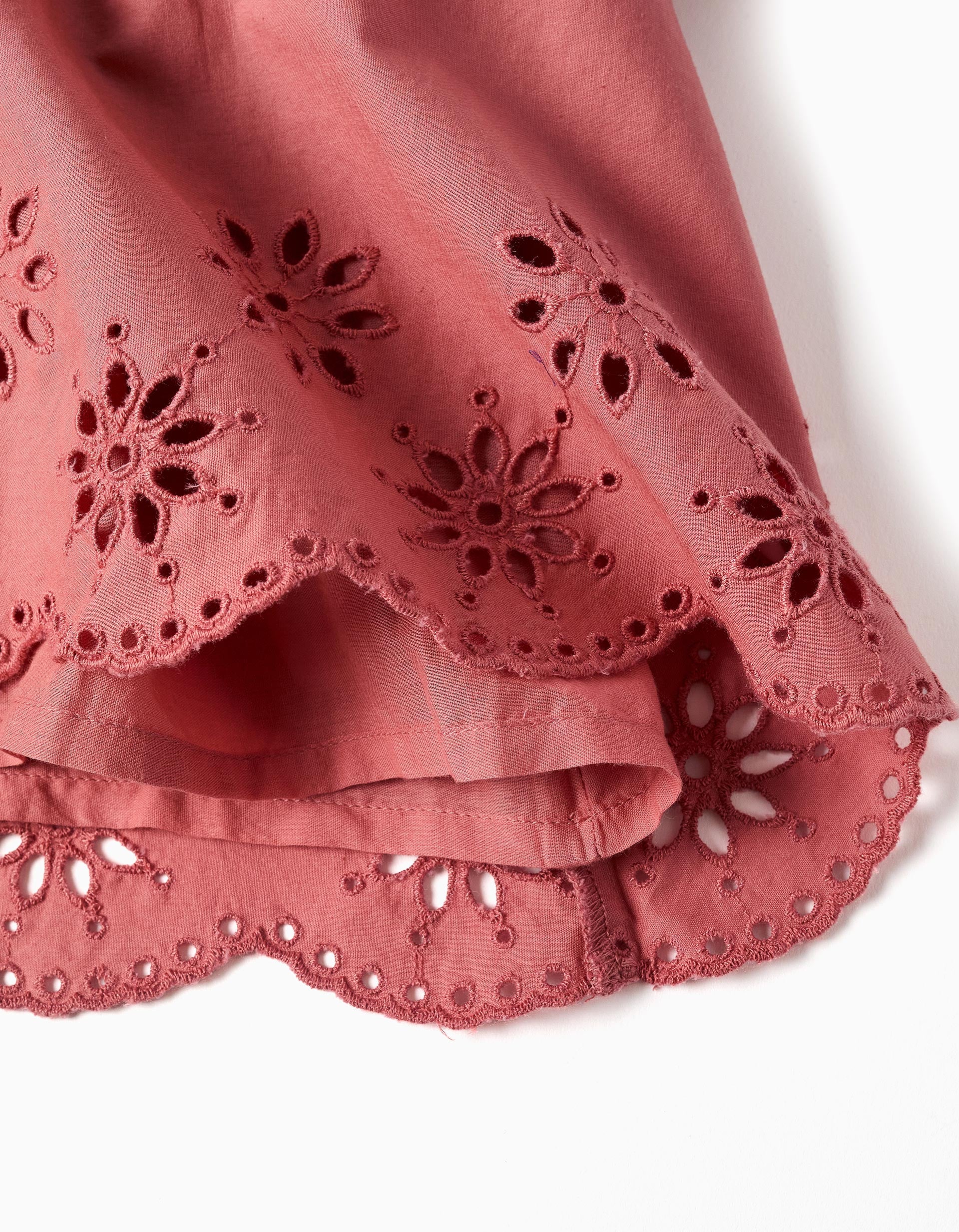 Long sleeve poplin dress with broderie anglaise for baby girls, pink - Image 4