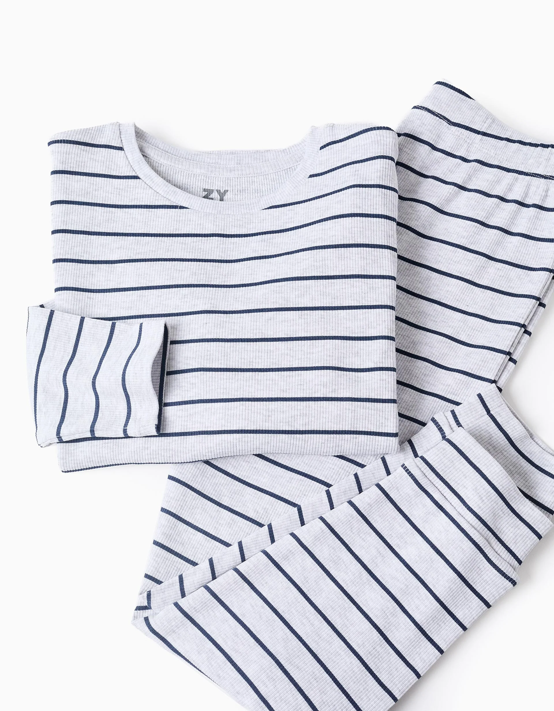 Long sleeve ribbed pyjamas with stripes for boys, grey/blue - Image 4