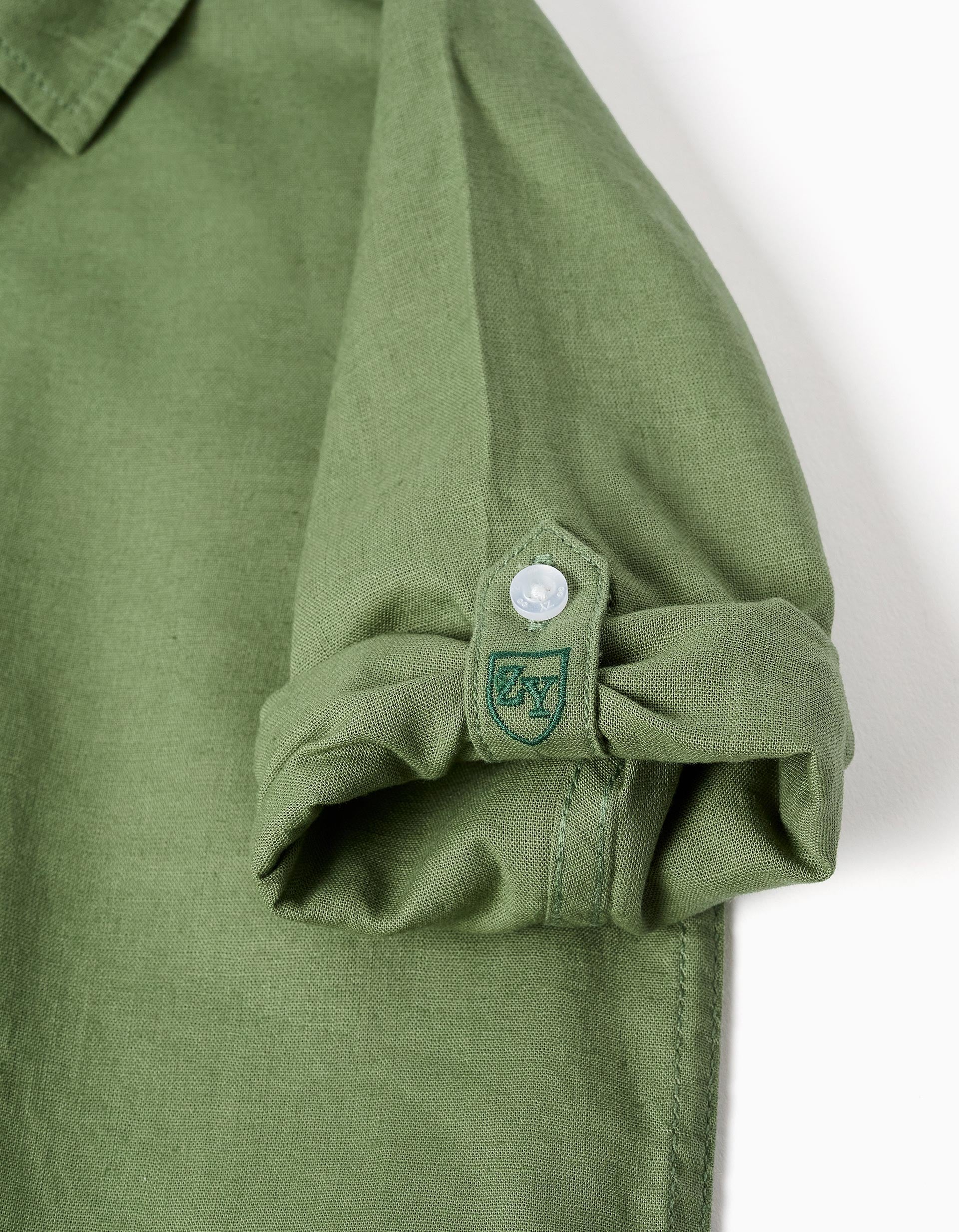 Long sleeve shirt in linen and cotton for boys, green - Image 4