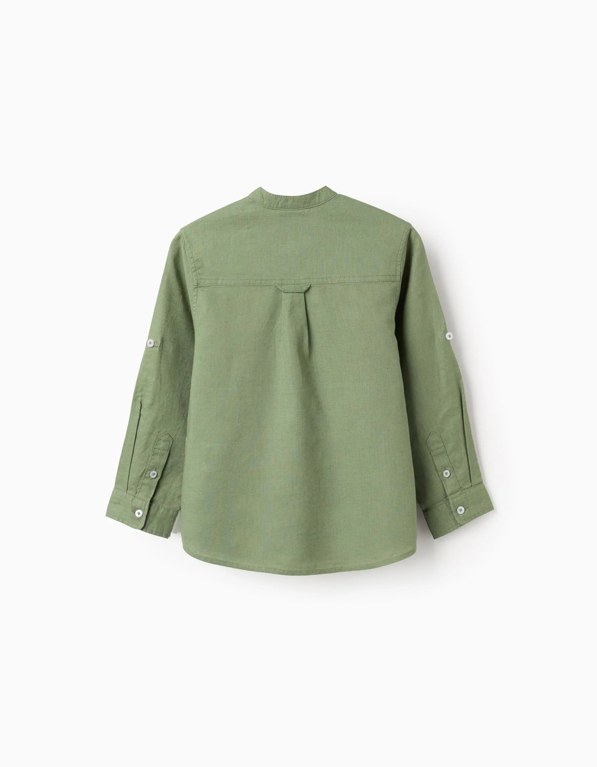 Long sleeve shirt in linen and cotton with mao collar for boys, green - Image 2