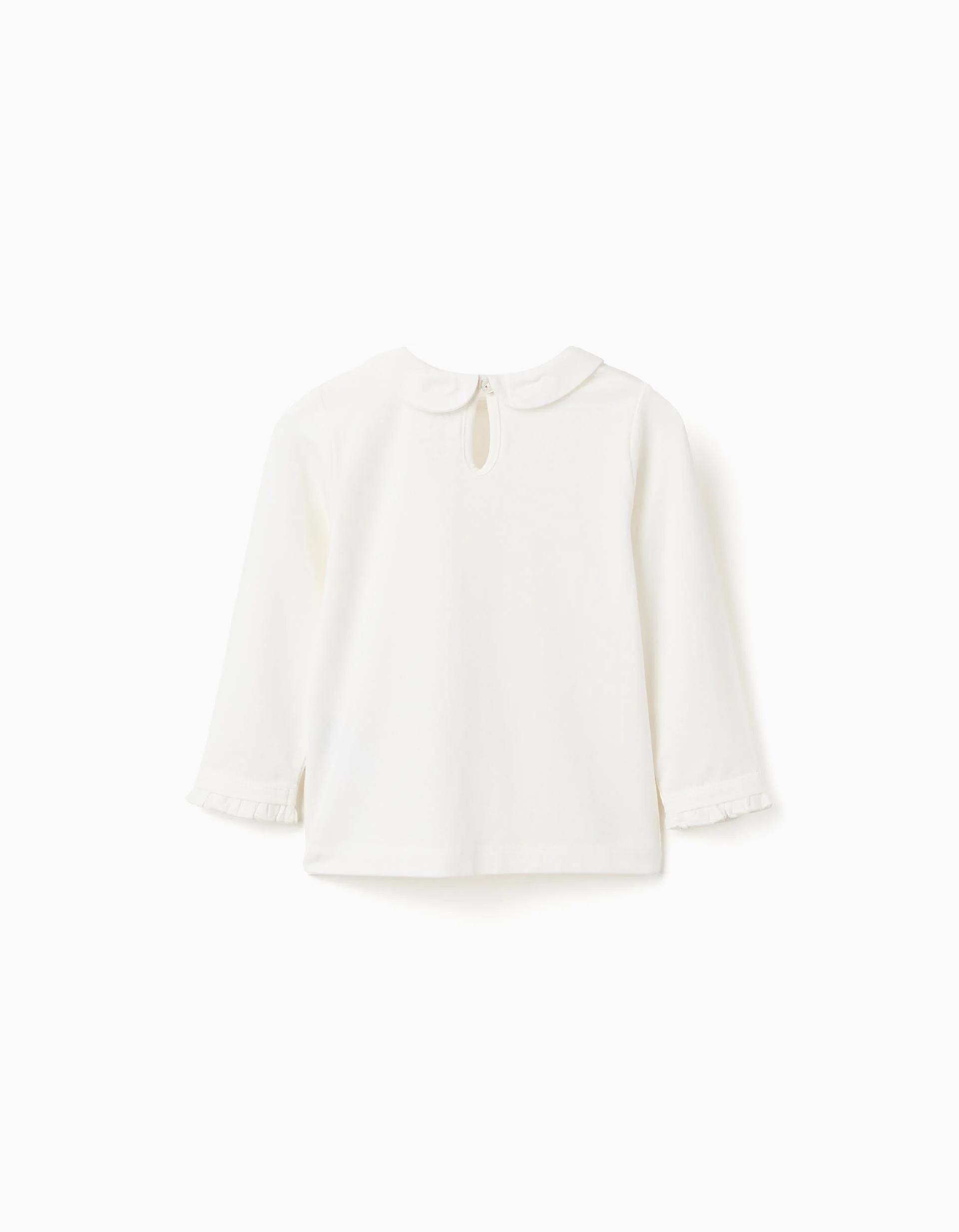 Long sleeve T-shirt with pleats and ruffles for baby girls, white - Image 2