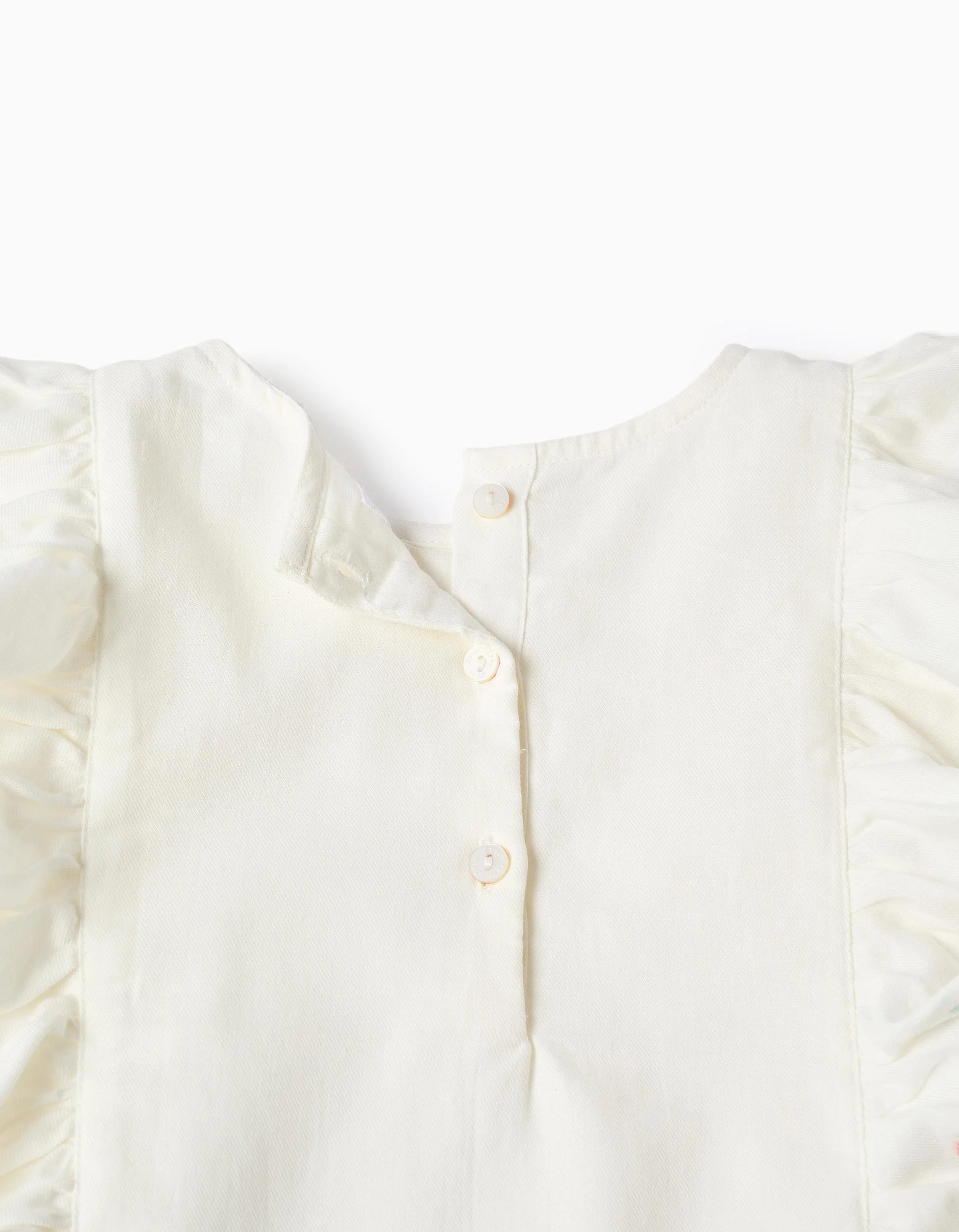 Long sleeve twill blouse with ruffles and flowers for girls, white - Image 5