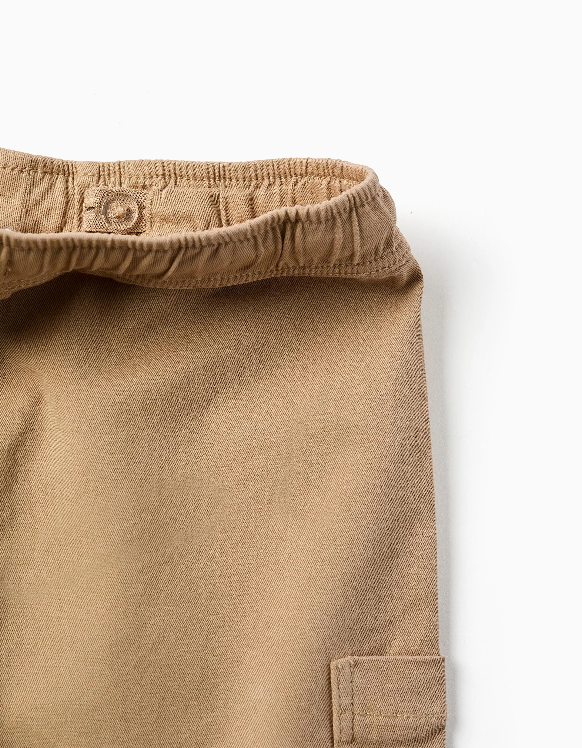 Long twill cargo shorts with drawstring for boys, beige - Image 3