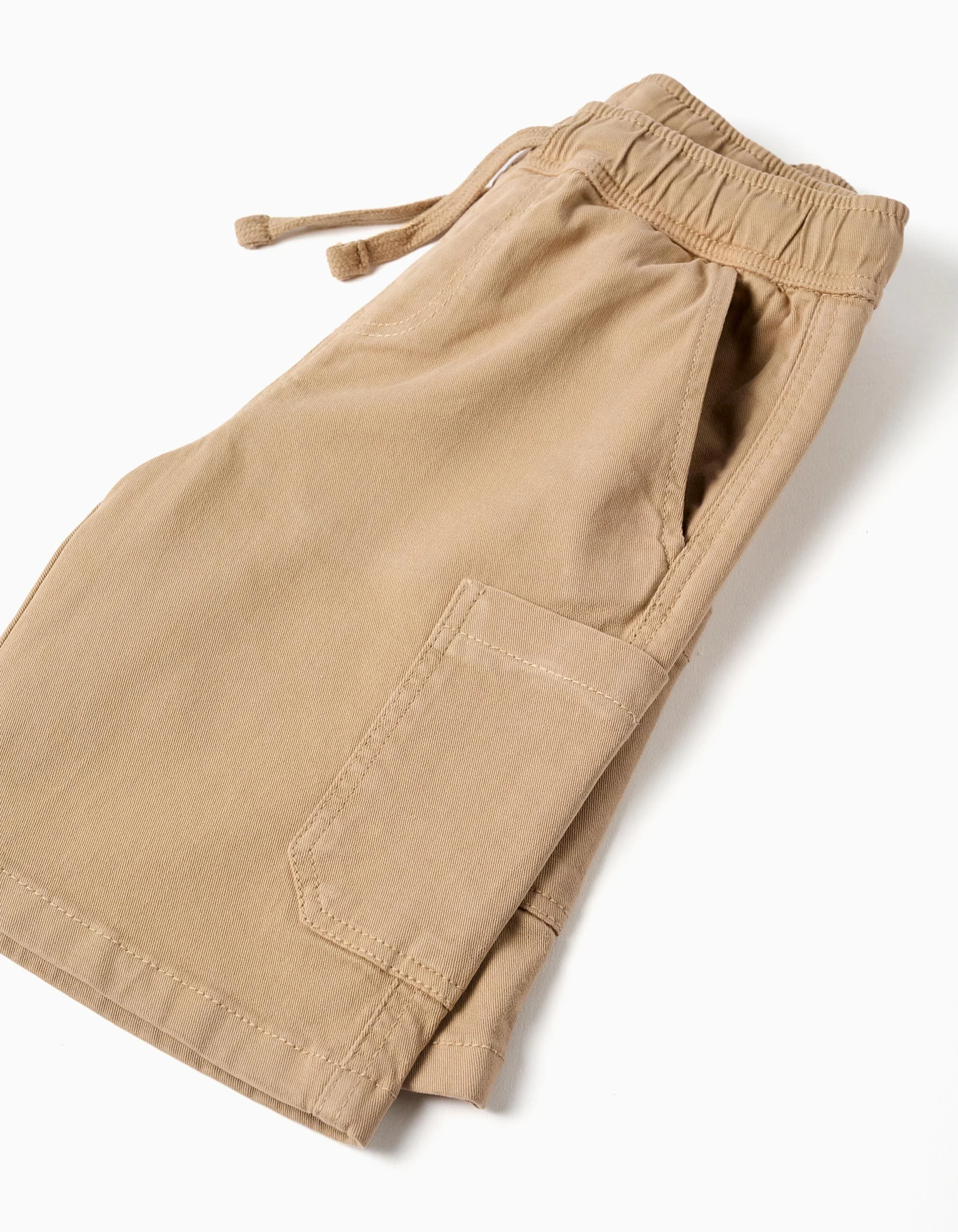 Long twill cargo shorts with drawstring for boys, beige - Image 8