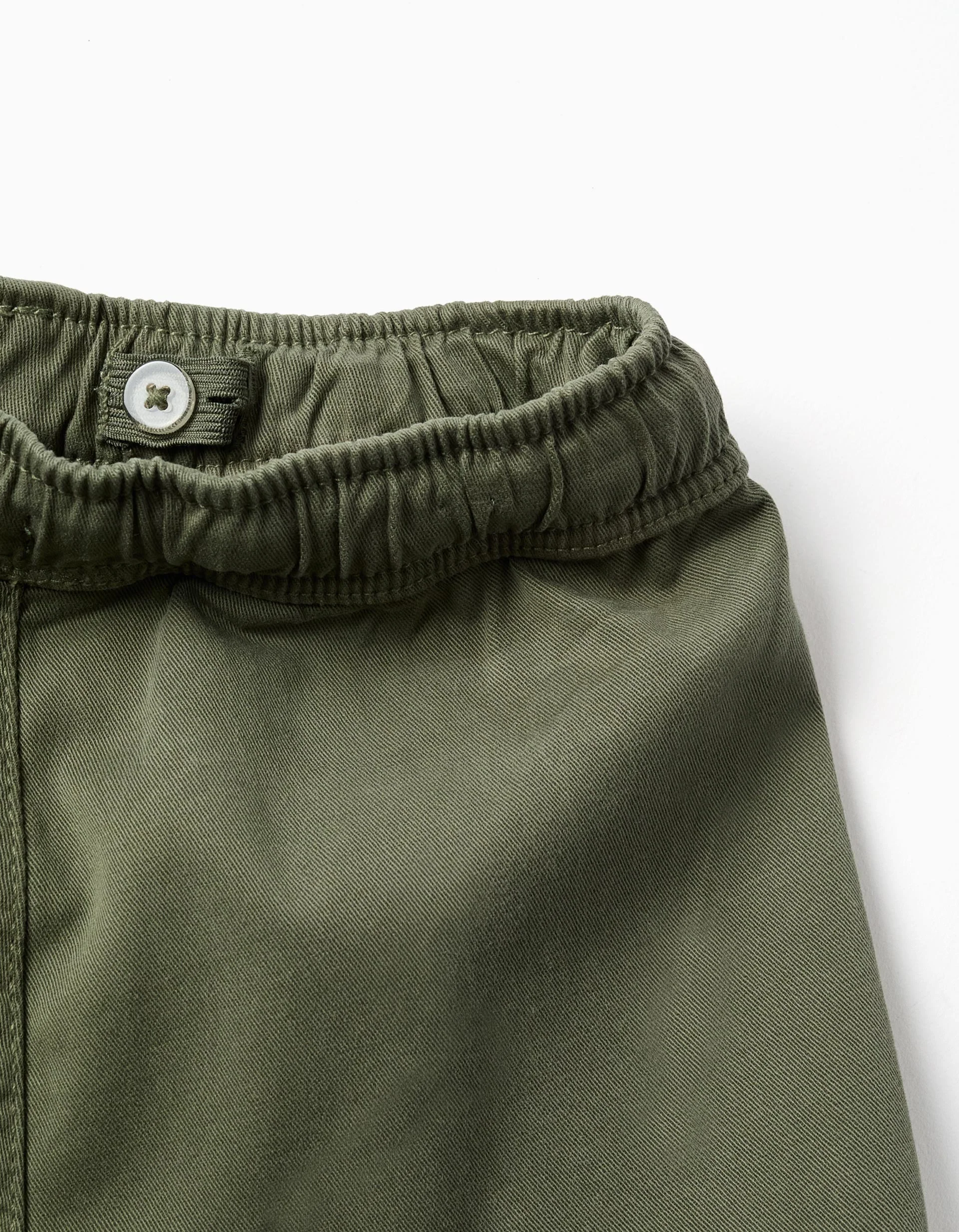 Long twill cargo shorts with drawstring for boys, dark green - Image 4