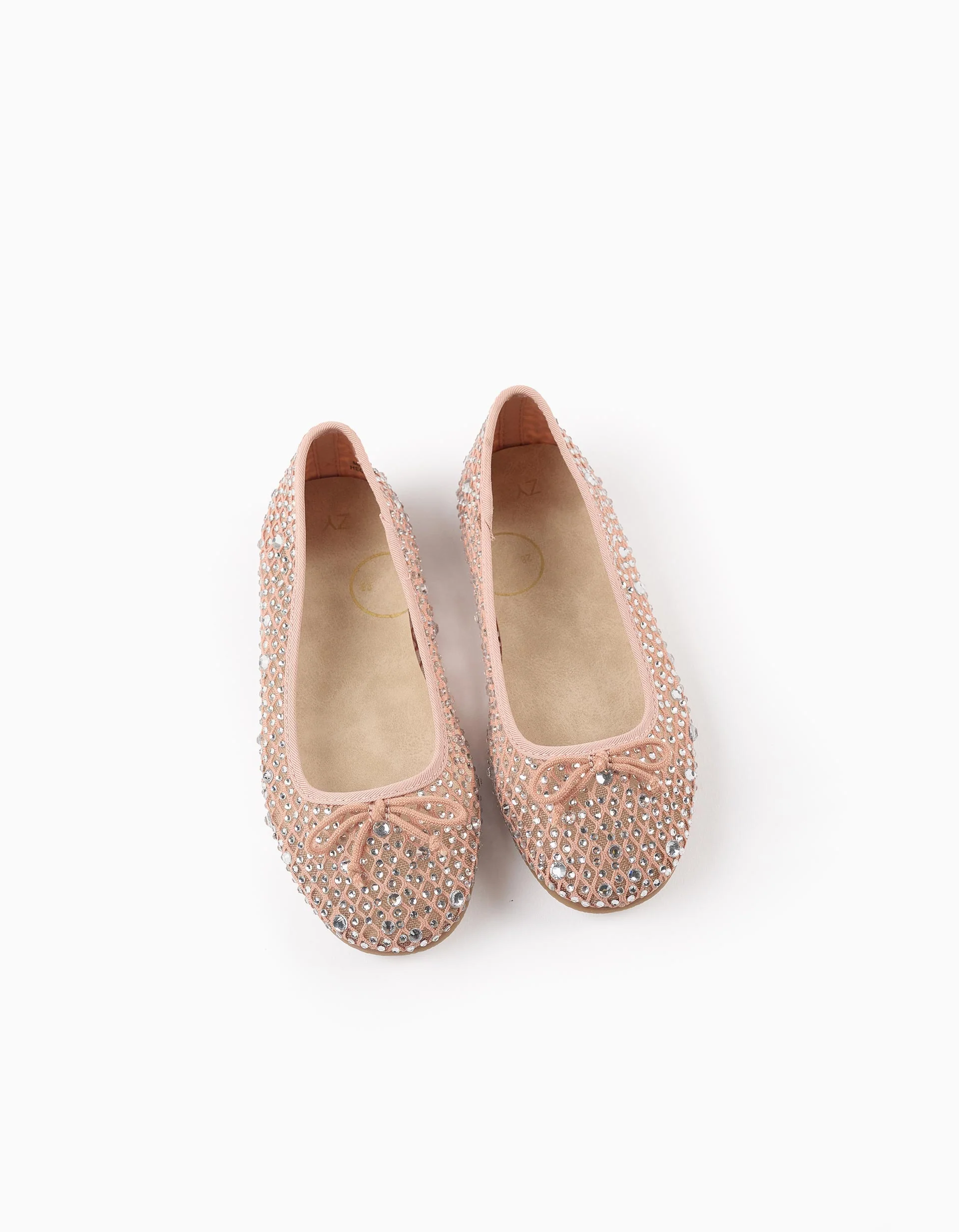 Mesh Ballerina Flats with Sparkles for Girls, Pink/Silver - Image 2