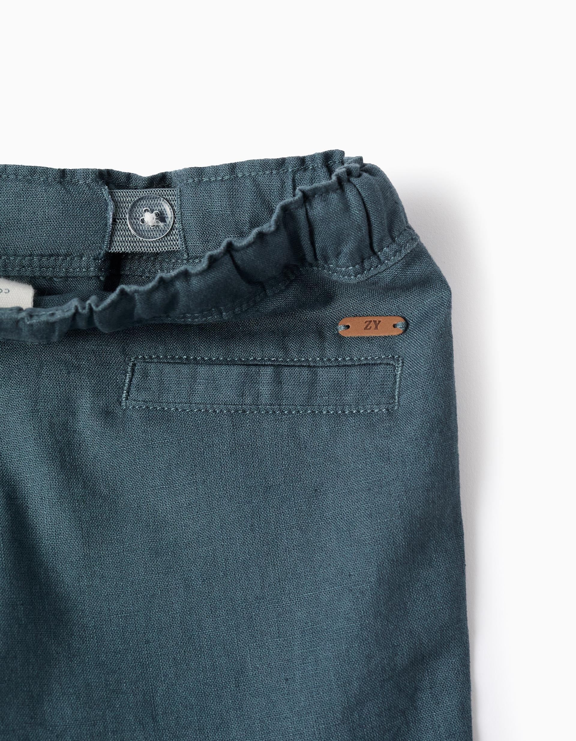 Midi linen and cotton shorts with drawstring for baby boys, blue-grey - Image 3