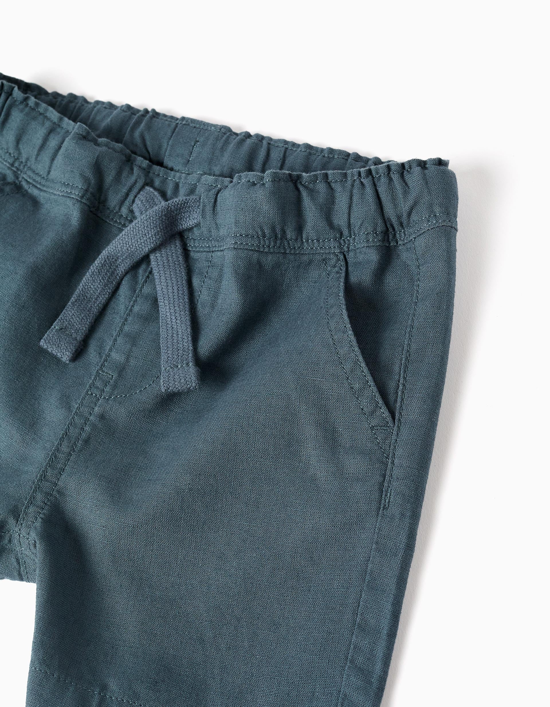 Midi linen and cotton shorts with drawstring for baby boys, blue-grey - Image 4