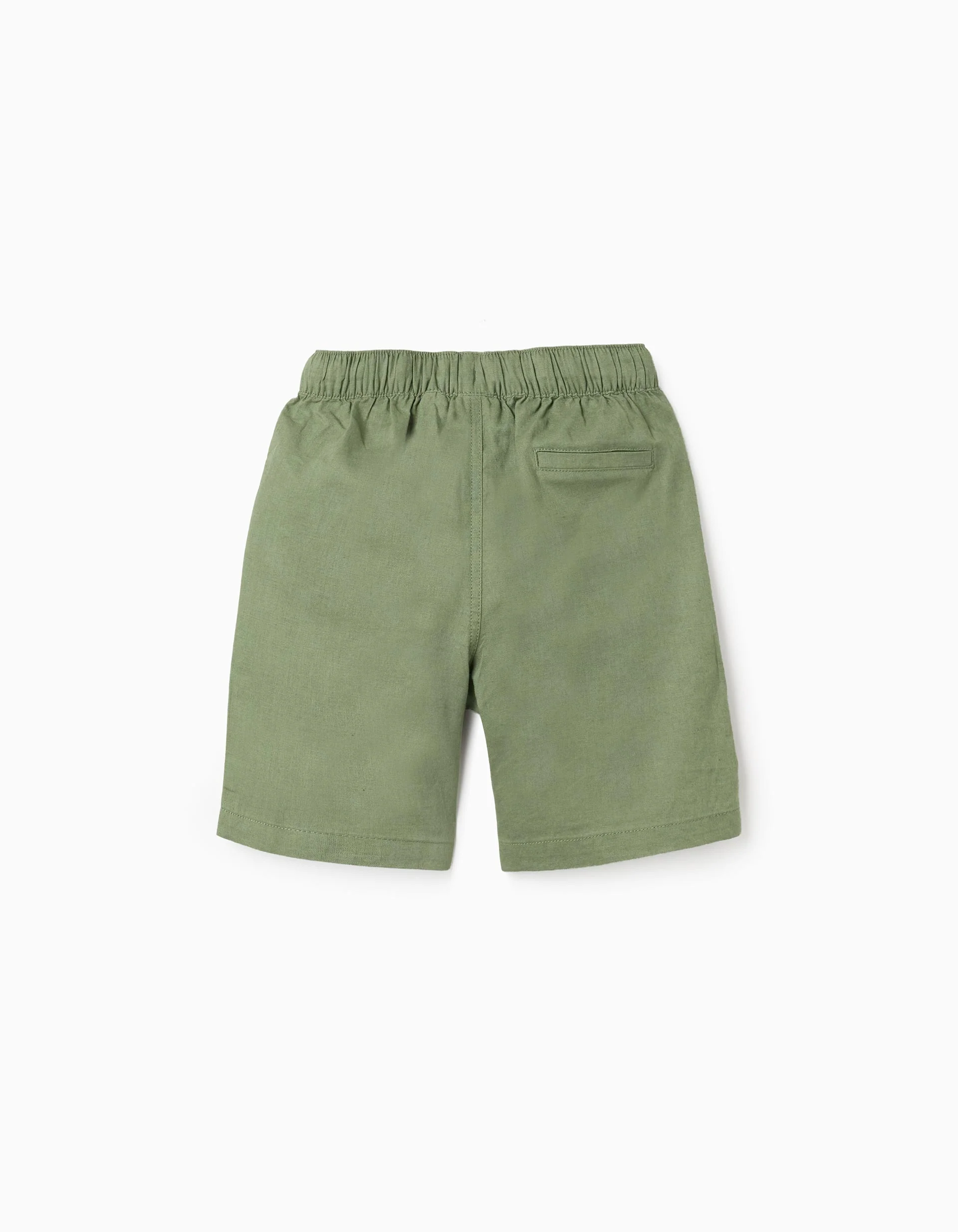 Midi linen and cotton shorts with drawstring for boys, green - Image 3