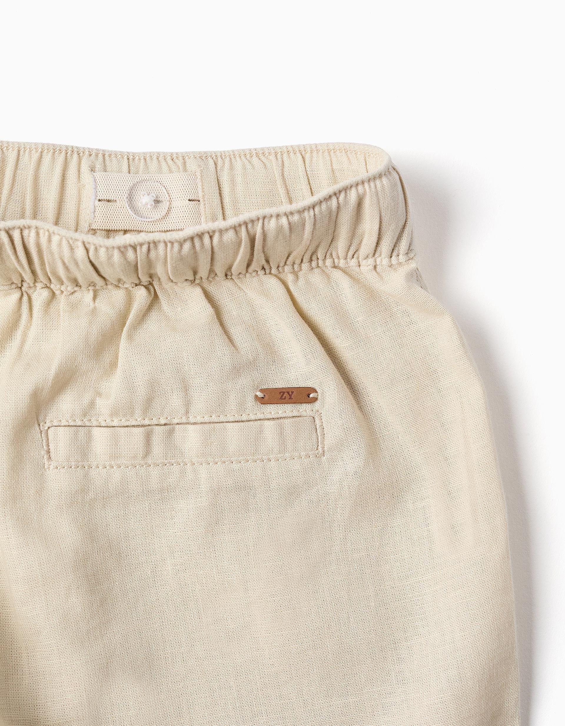 Midi linen and cotton shorts with drawstring for boys, light beige - Image 3