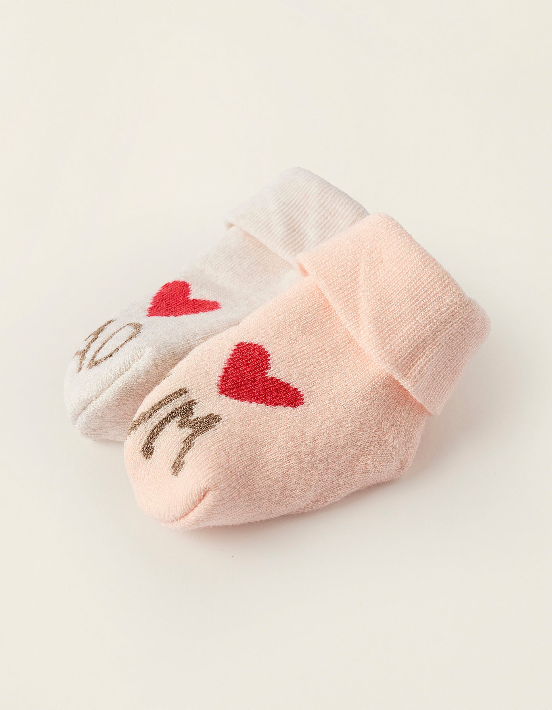 Pack 2 Pairs of Thick Socks for Newborns and Babies 'Mum&Dad', Beige/Pink - Image 2