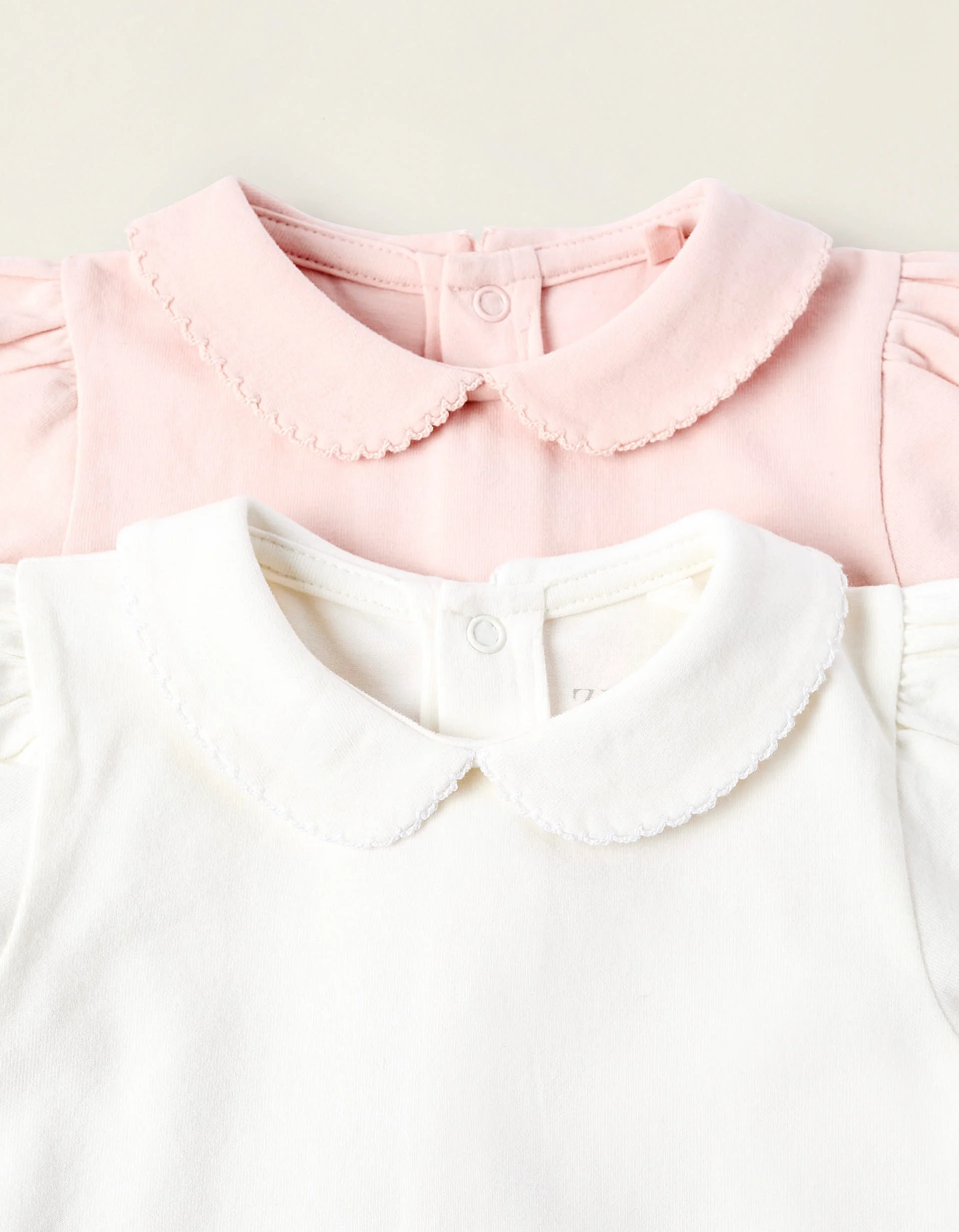 Pack of 2 Bodysuits with Peter Pan Collar for Newborn Girls, White/Pink - Image 3