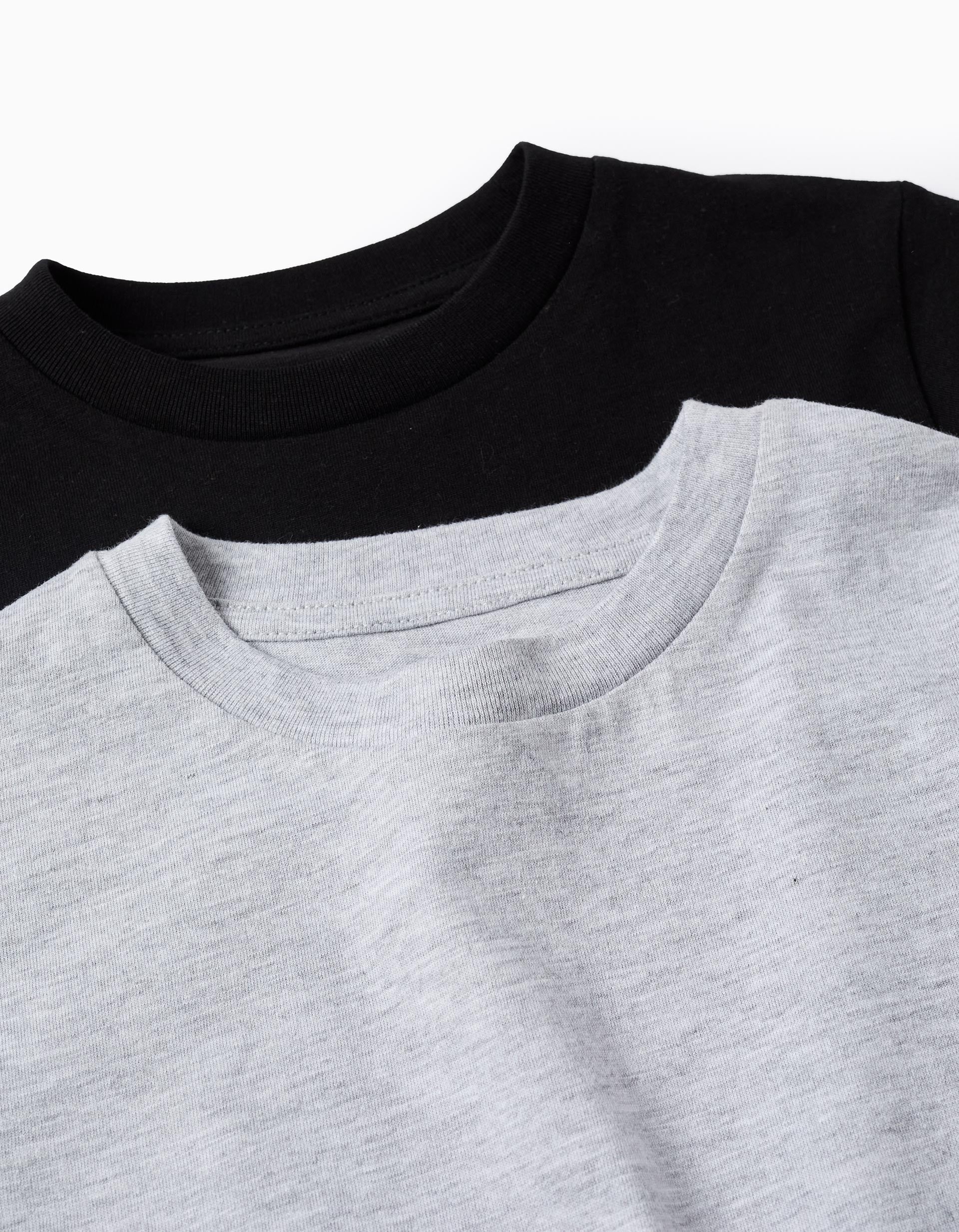 Pack of 2 Cotton T-shirts for Boys, Grey/Black - Image 3